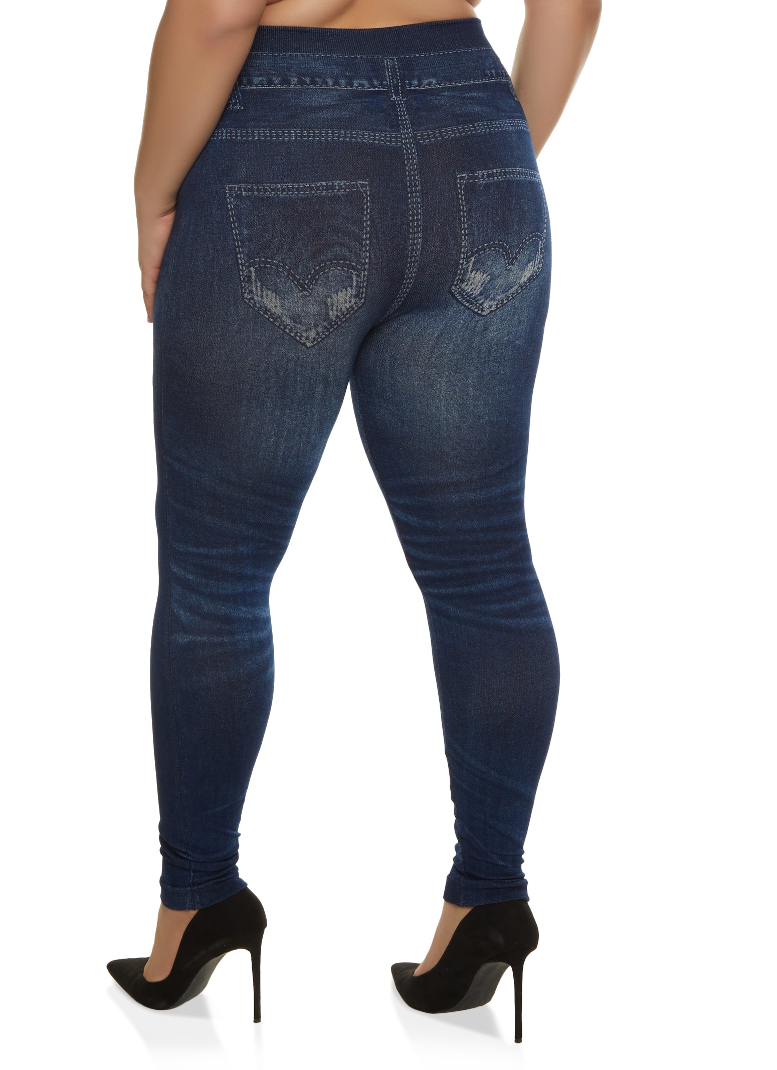 Plus Size Plain Jeggings with Elasticised Waistband and Pocket Detail