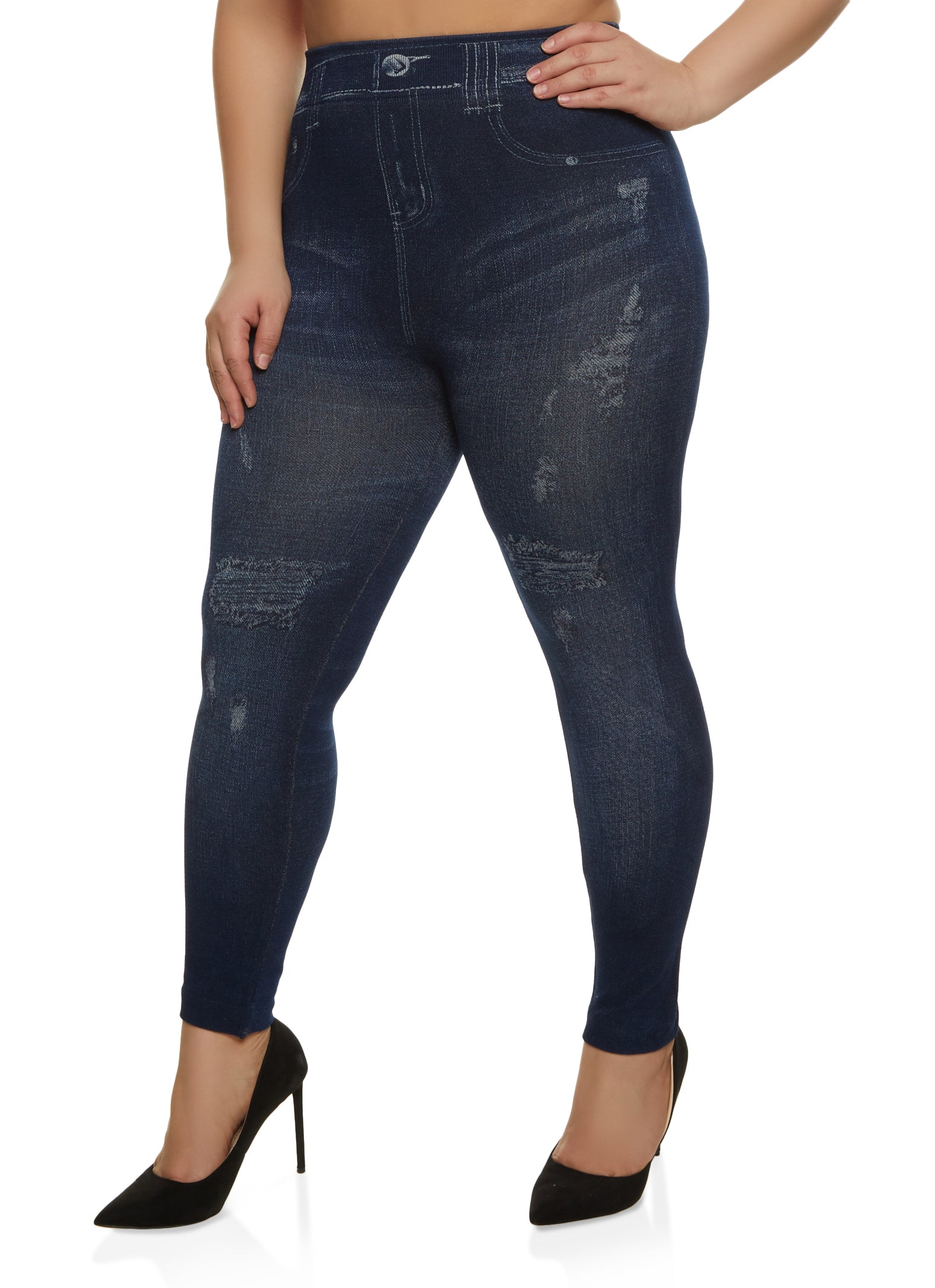 Plus Size Seamless Distressed Print Jeggings