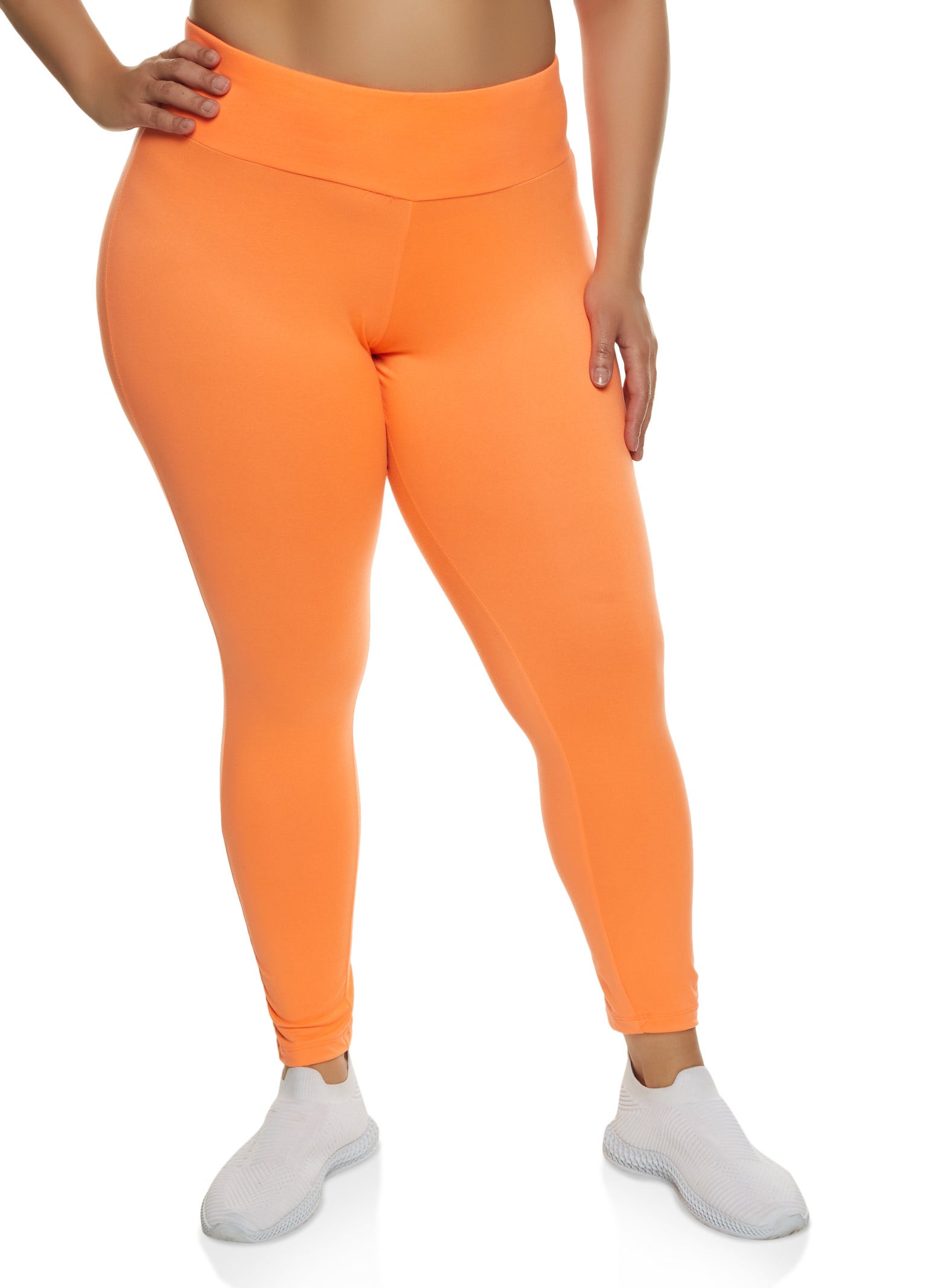 Plus Size V Cross Waist Contrast Stitch Leggings - Orange