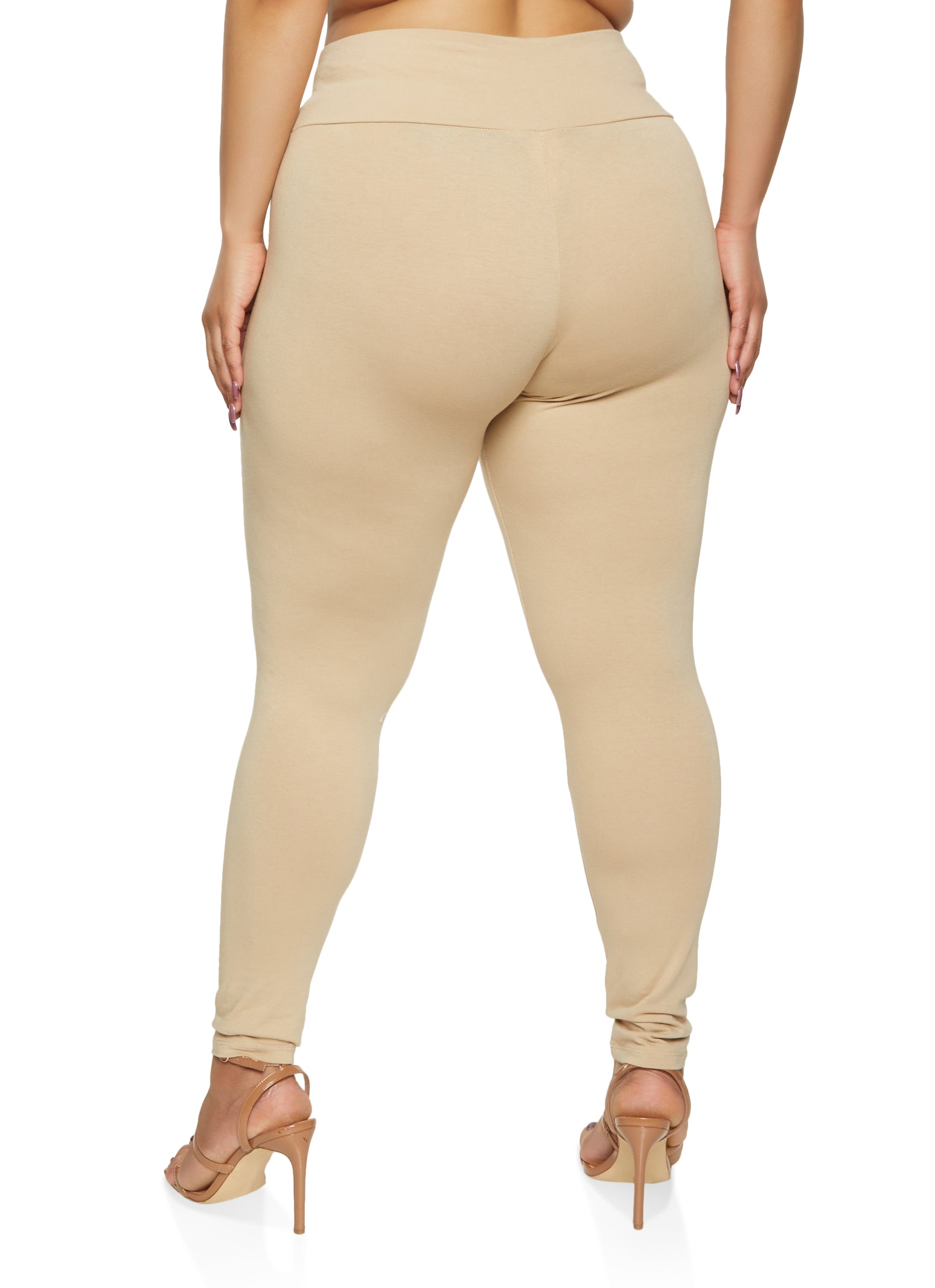 Plus Size Solid Basic Leggings - Tan