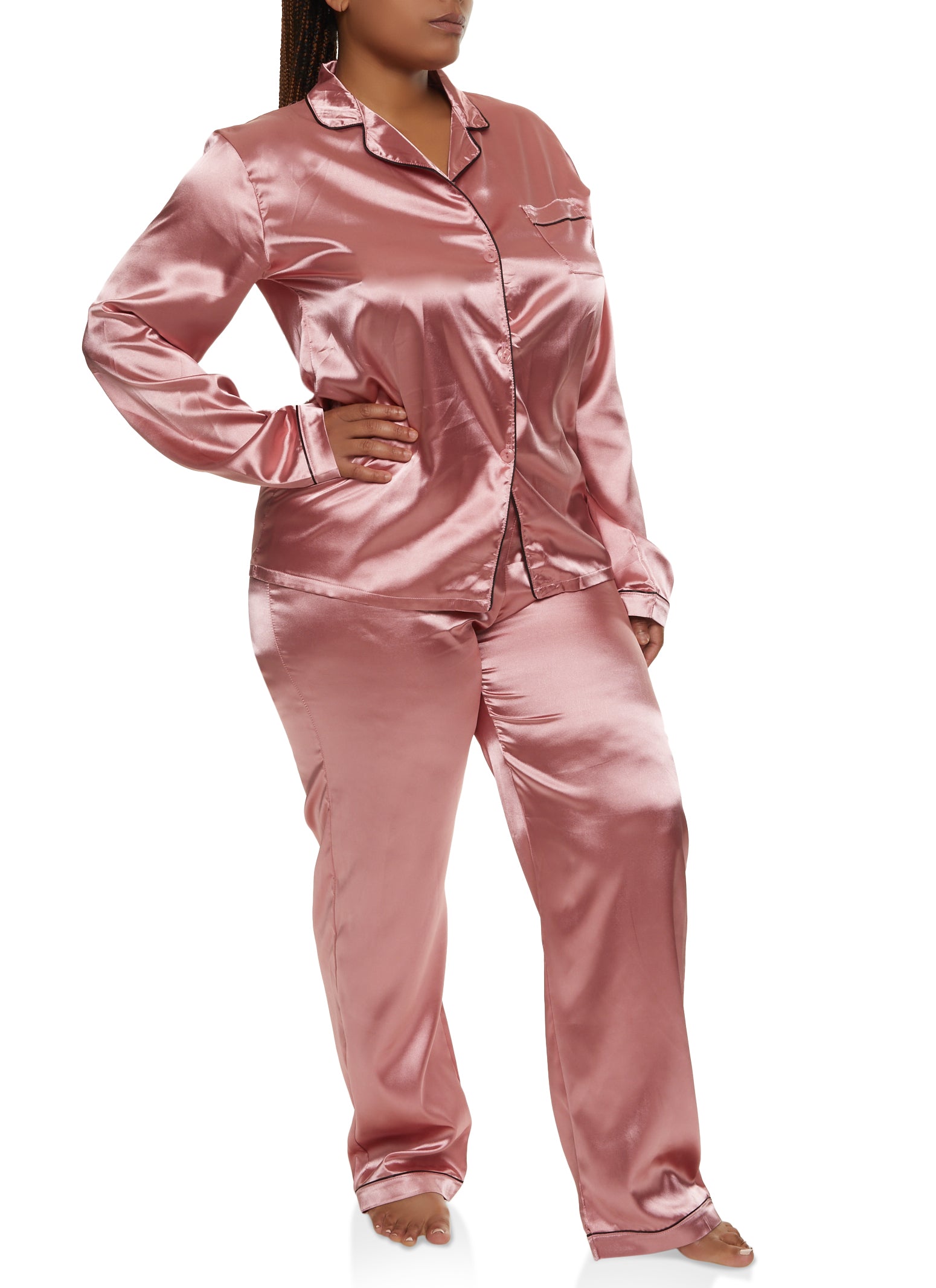 Plus size pink online satin pajamas