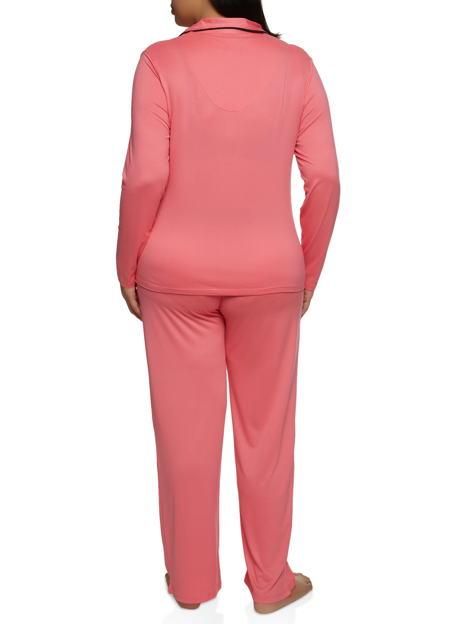 Plus Size Nap Queen Notch Collar Pajama Shirt and Pants Pink