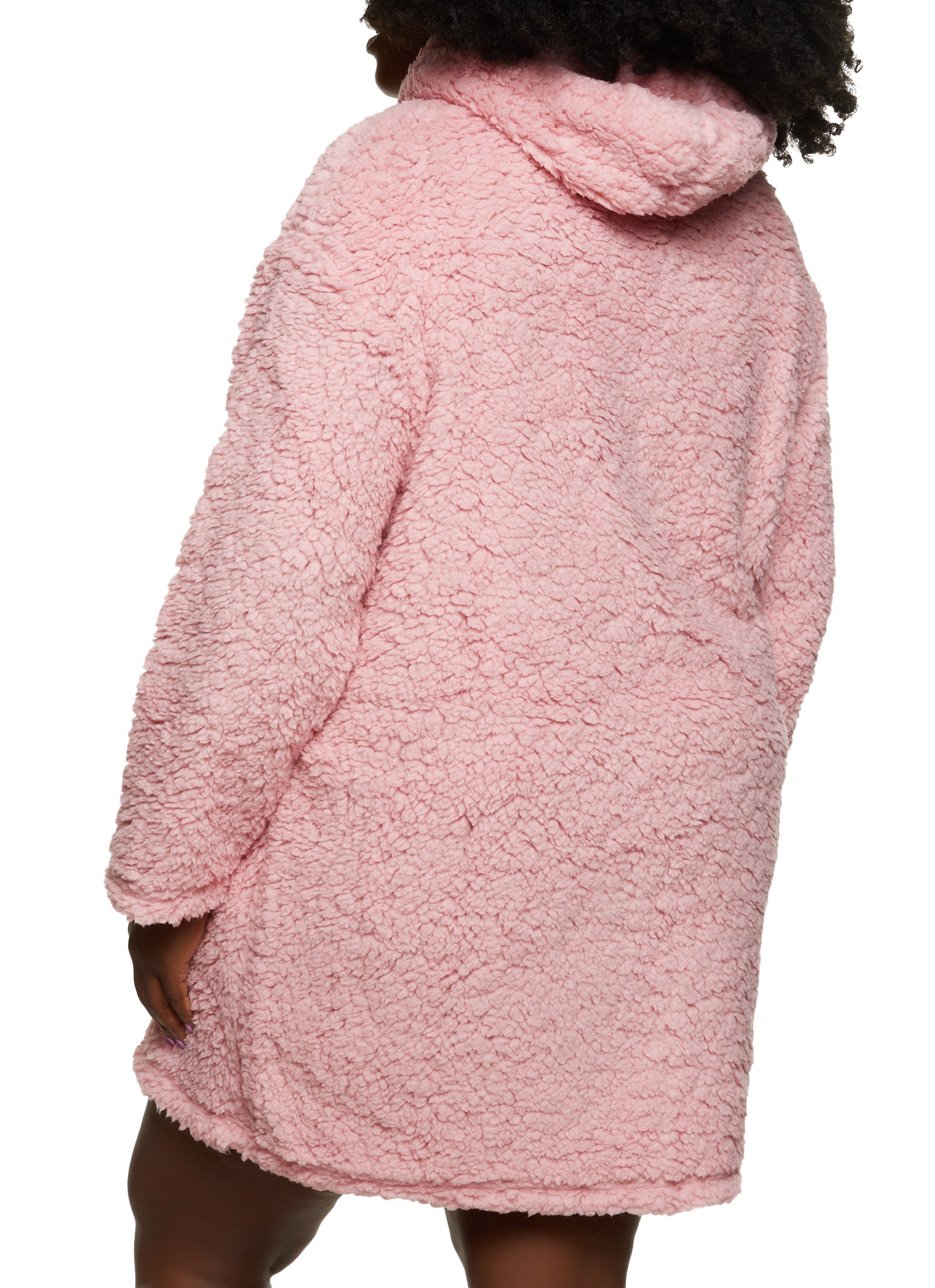 Plus Size Teddy Hoodie Dress Pink