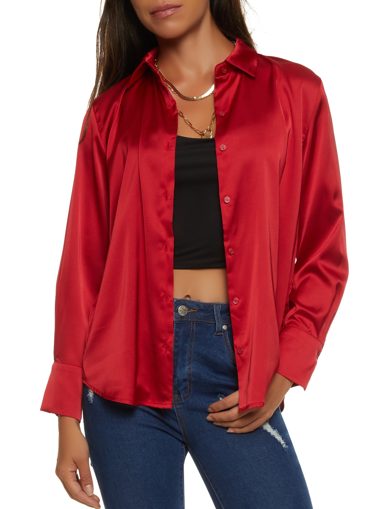 Red satin deals button up