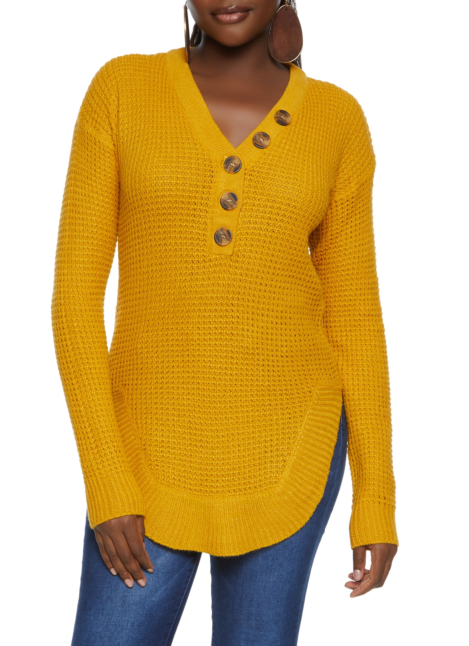 Mustard waffle shop knit sweater