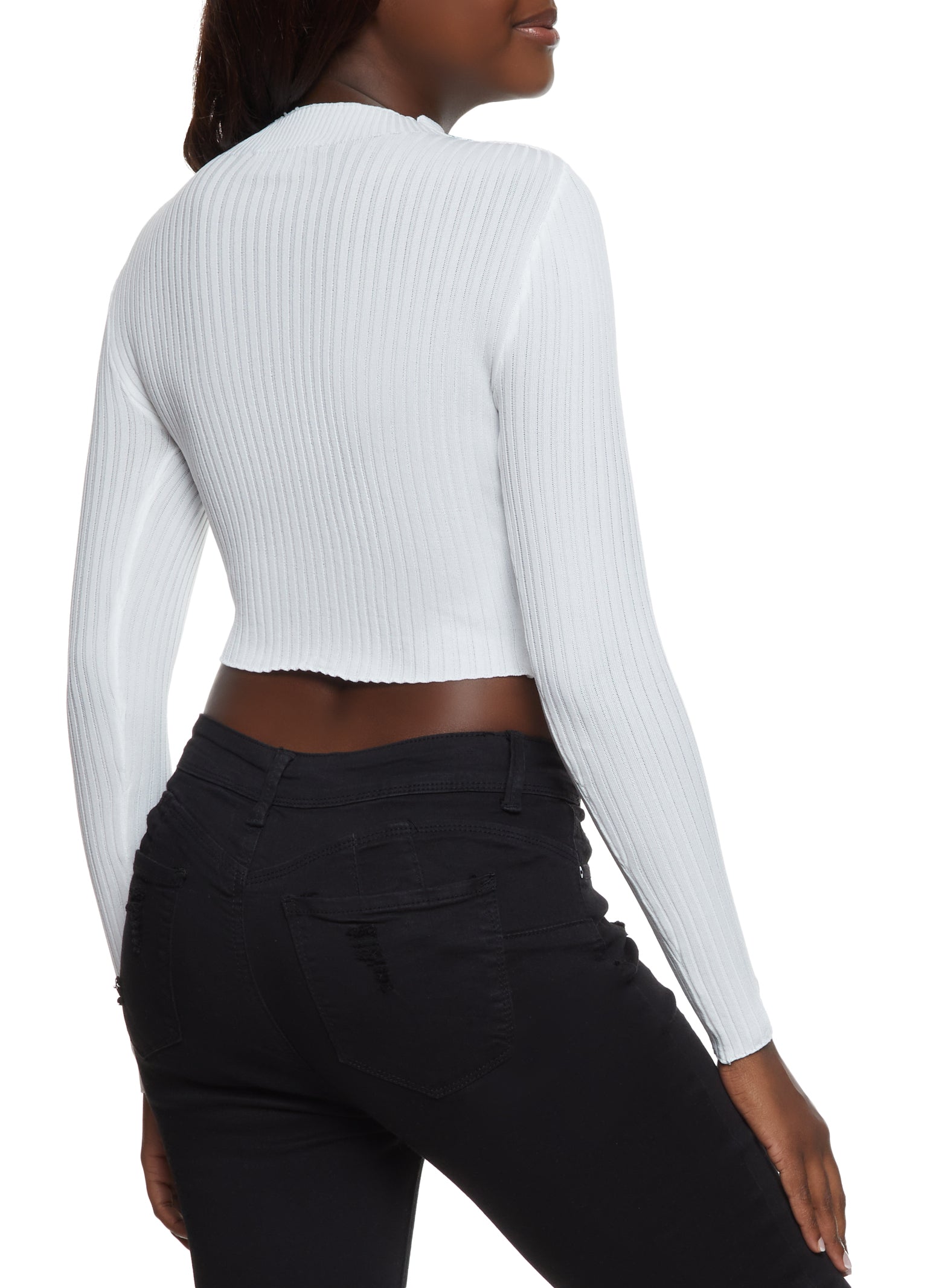 Caged Ribbed Knit Mock Neck Top