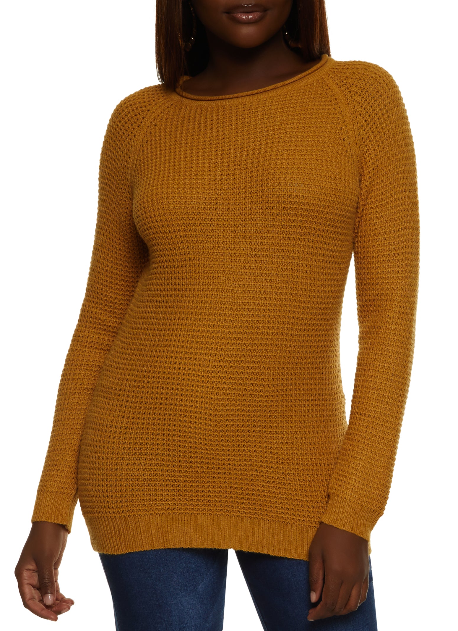 Mustard waffle knit outlet sweater