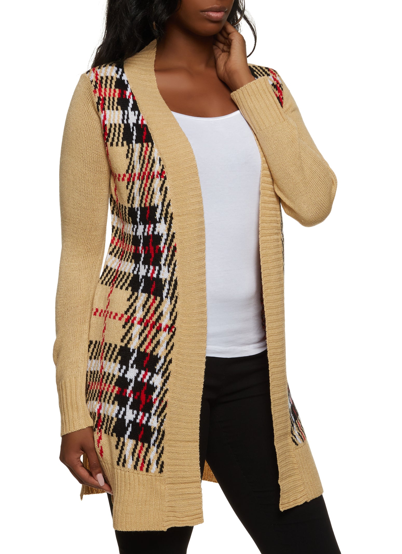 Plaid open front cardigan sale