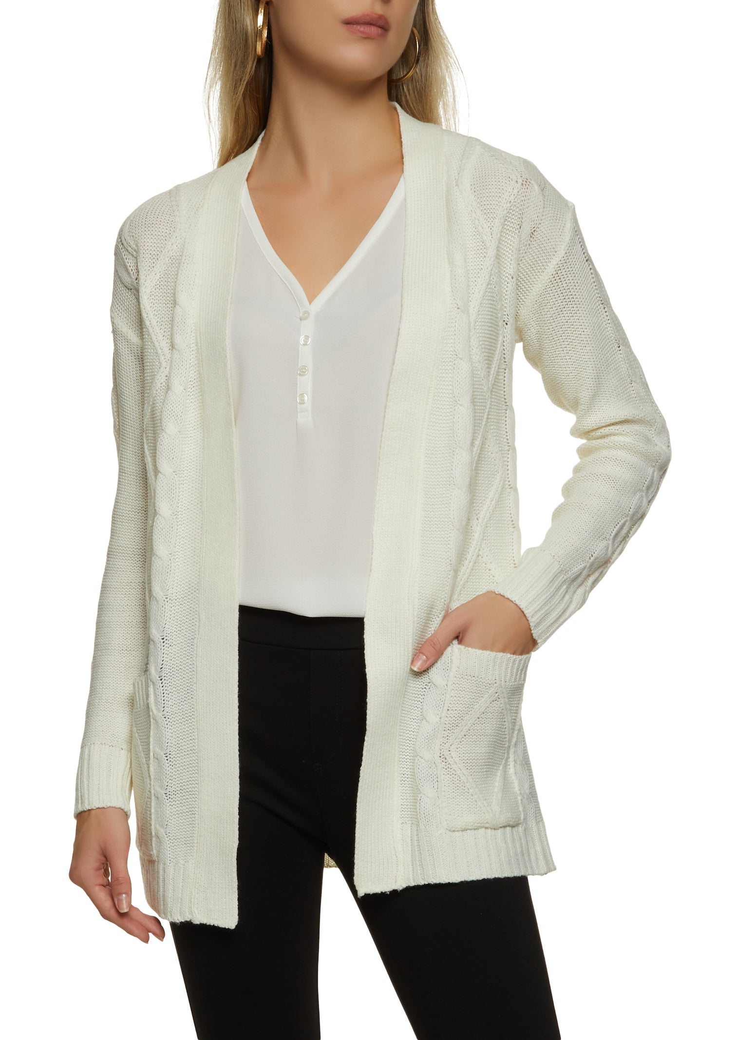 Ivory open deals front cardigan