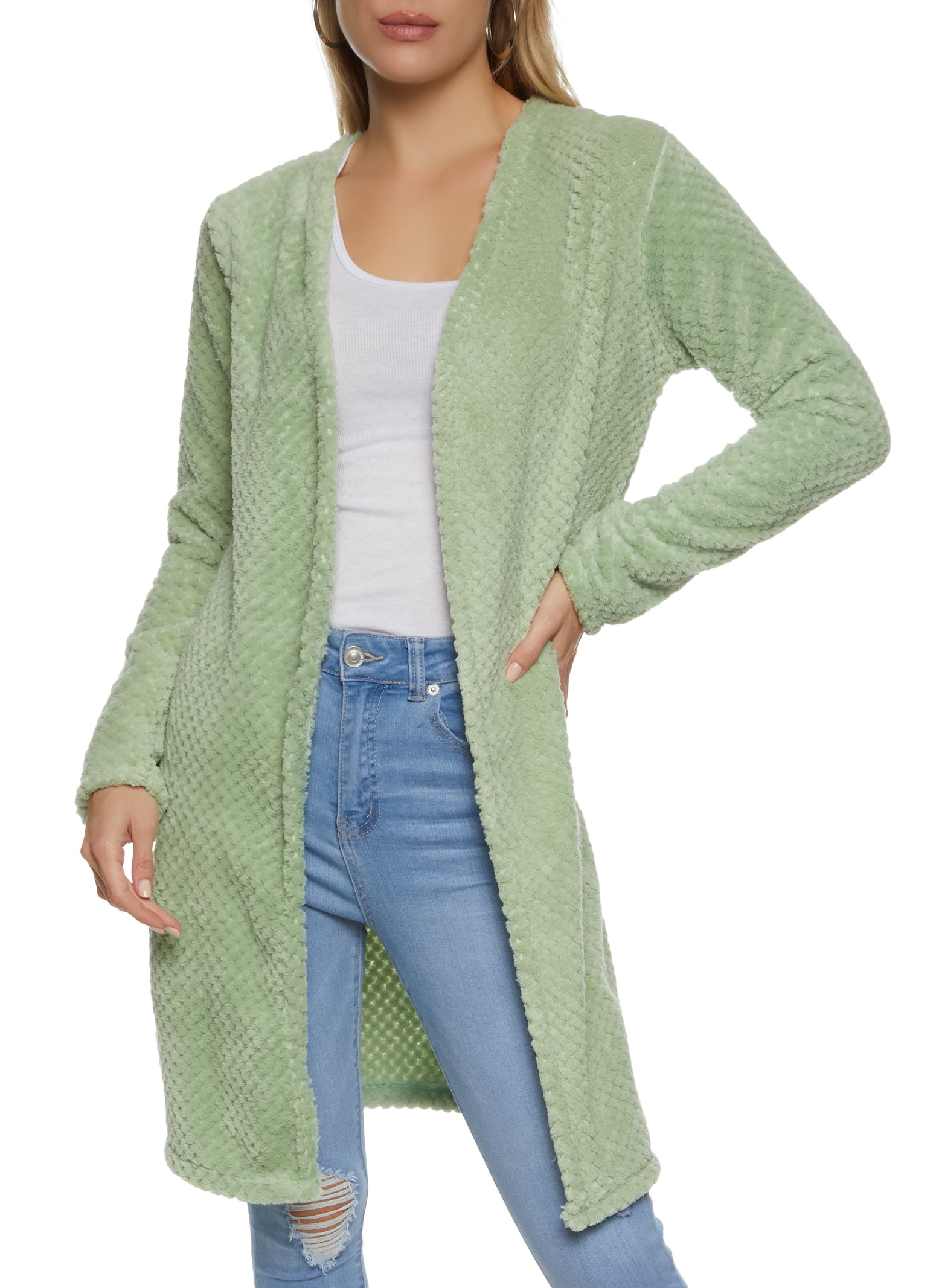 Quilted Plush Long Sleeve Duster