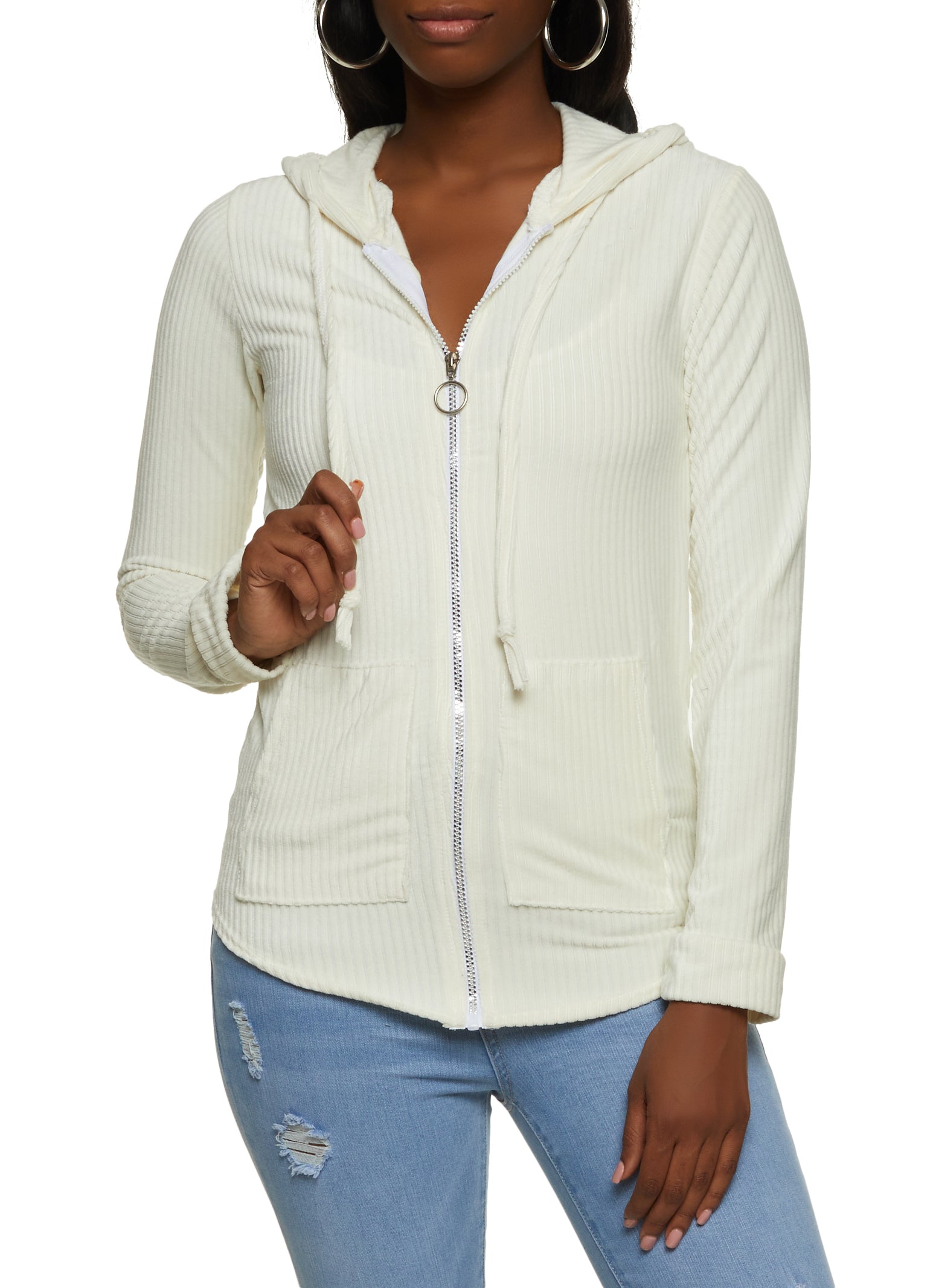 Ivory zip best sale up hoodie