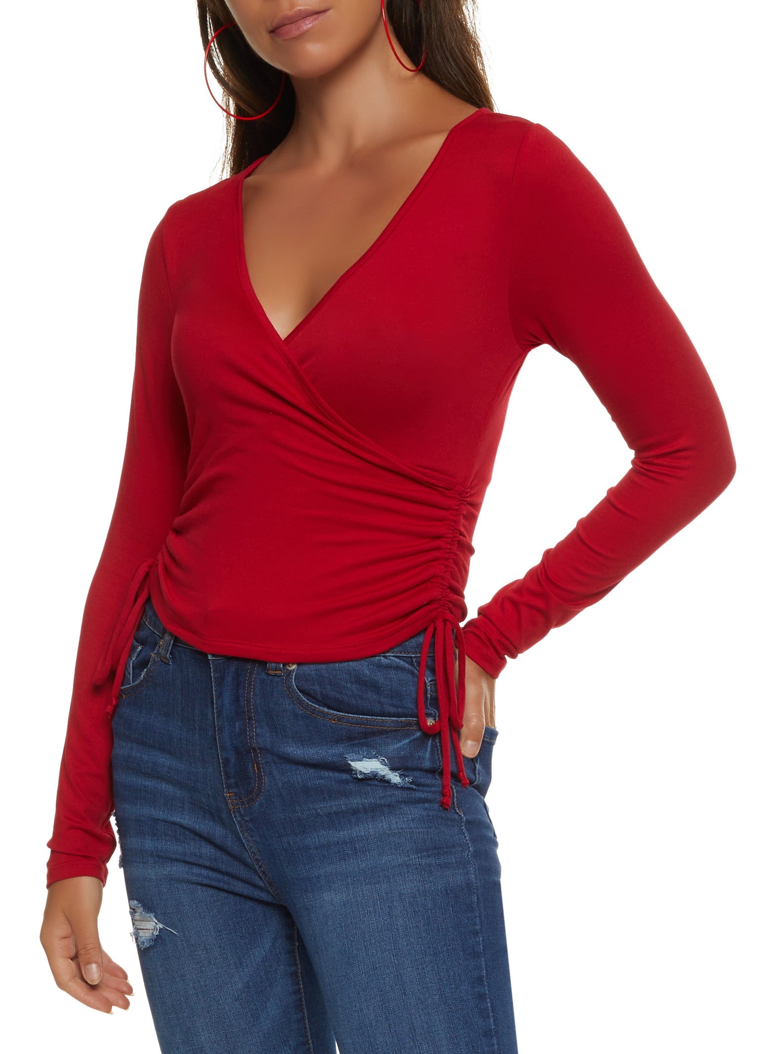 Red wrap top hotsell long sleeve