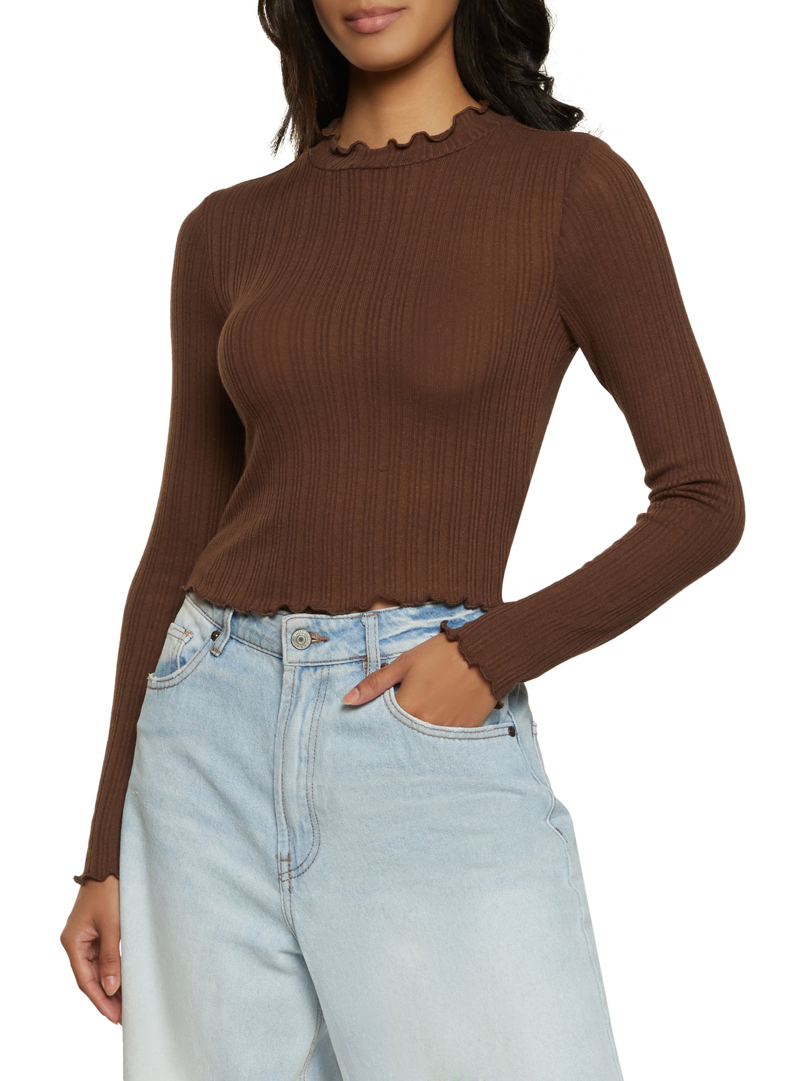 Lettuce edge mock outlet neck top