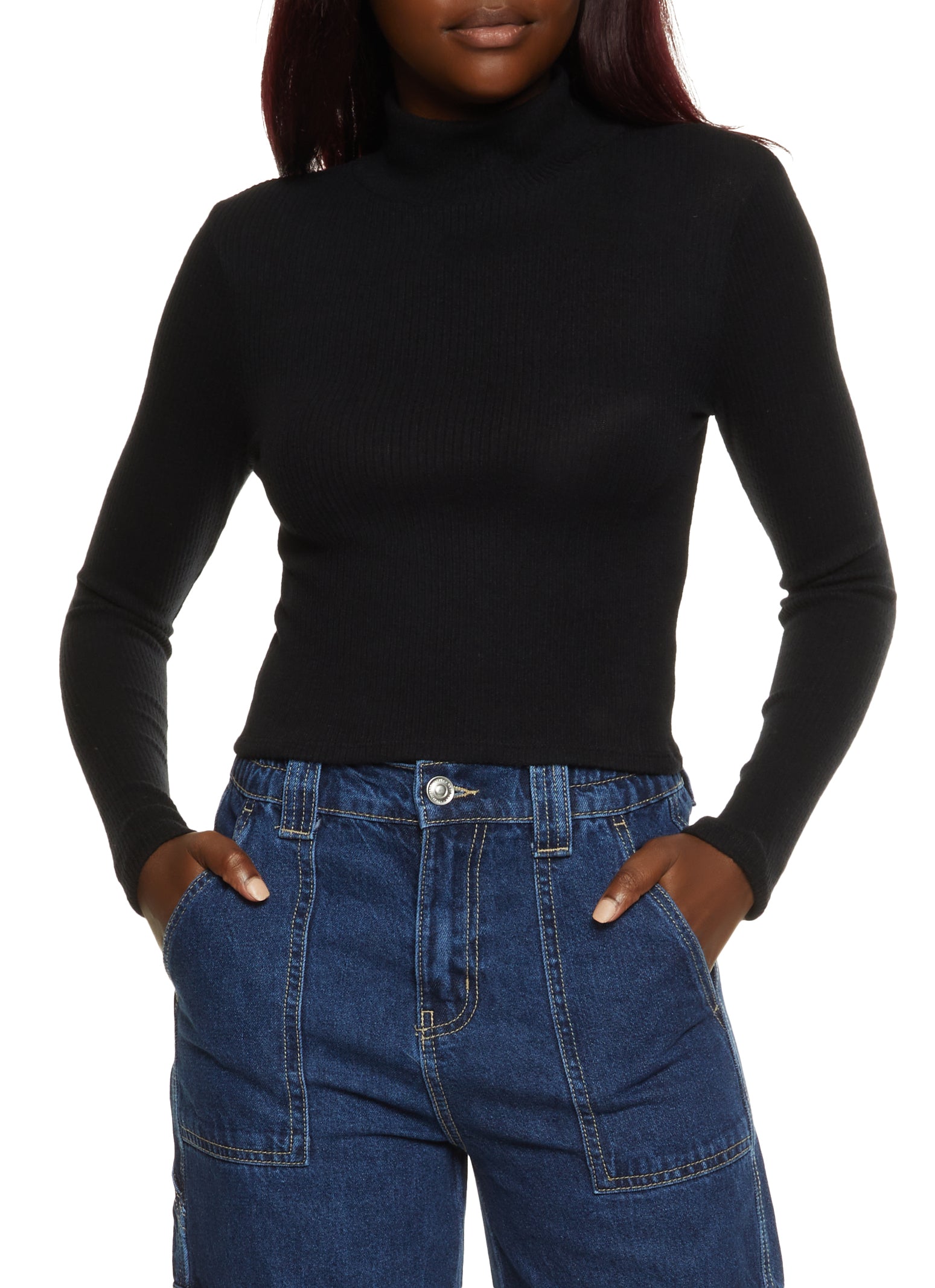 Ribbed Knit Mock Neck Long Sleeve Top