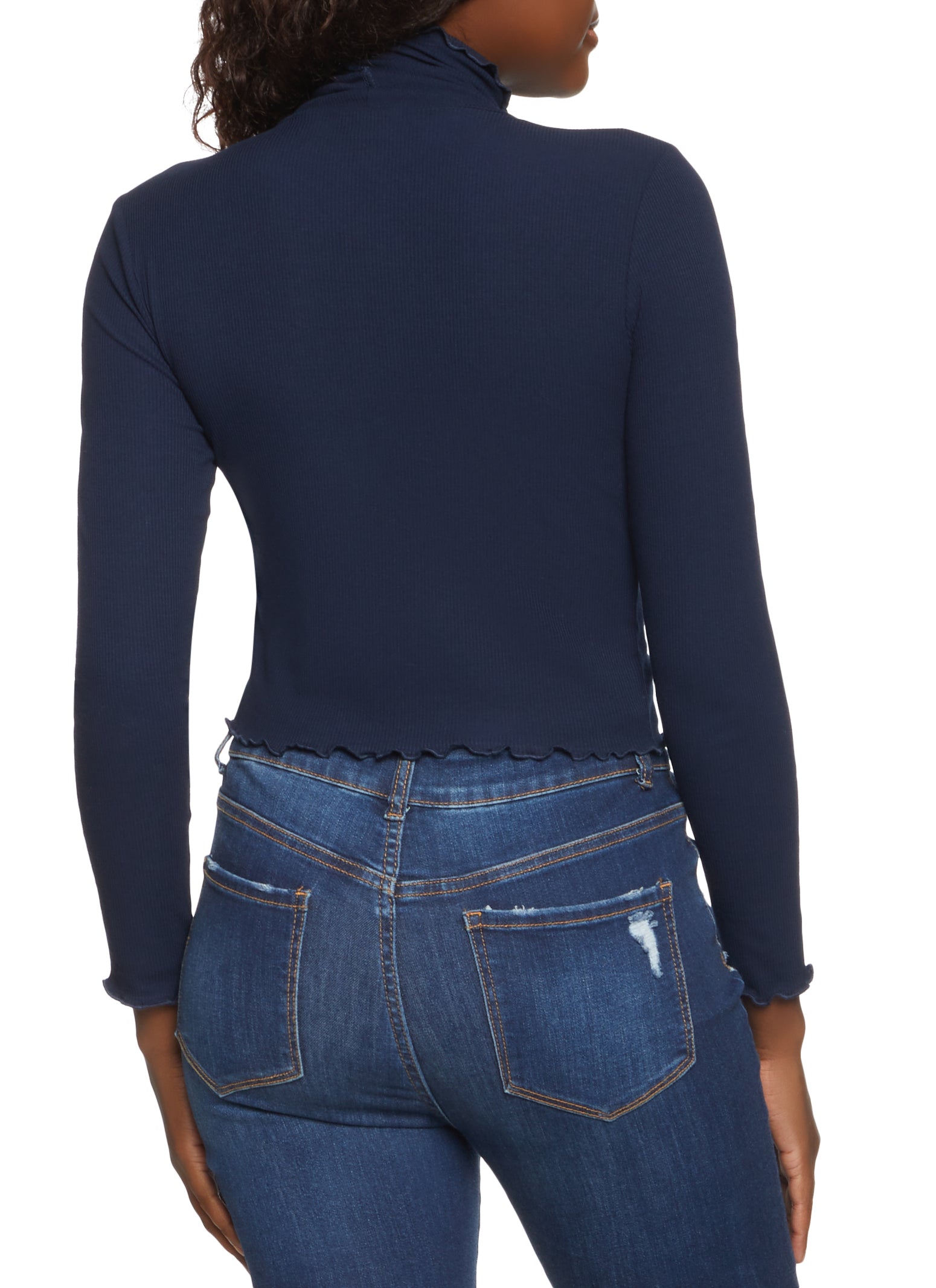 Lettuce Edge Turtleneck Top - Navy