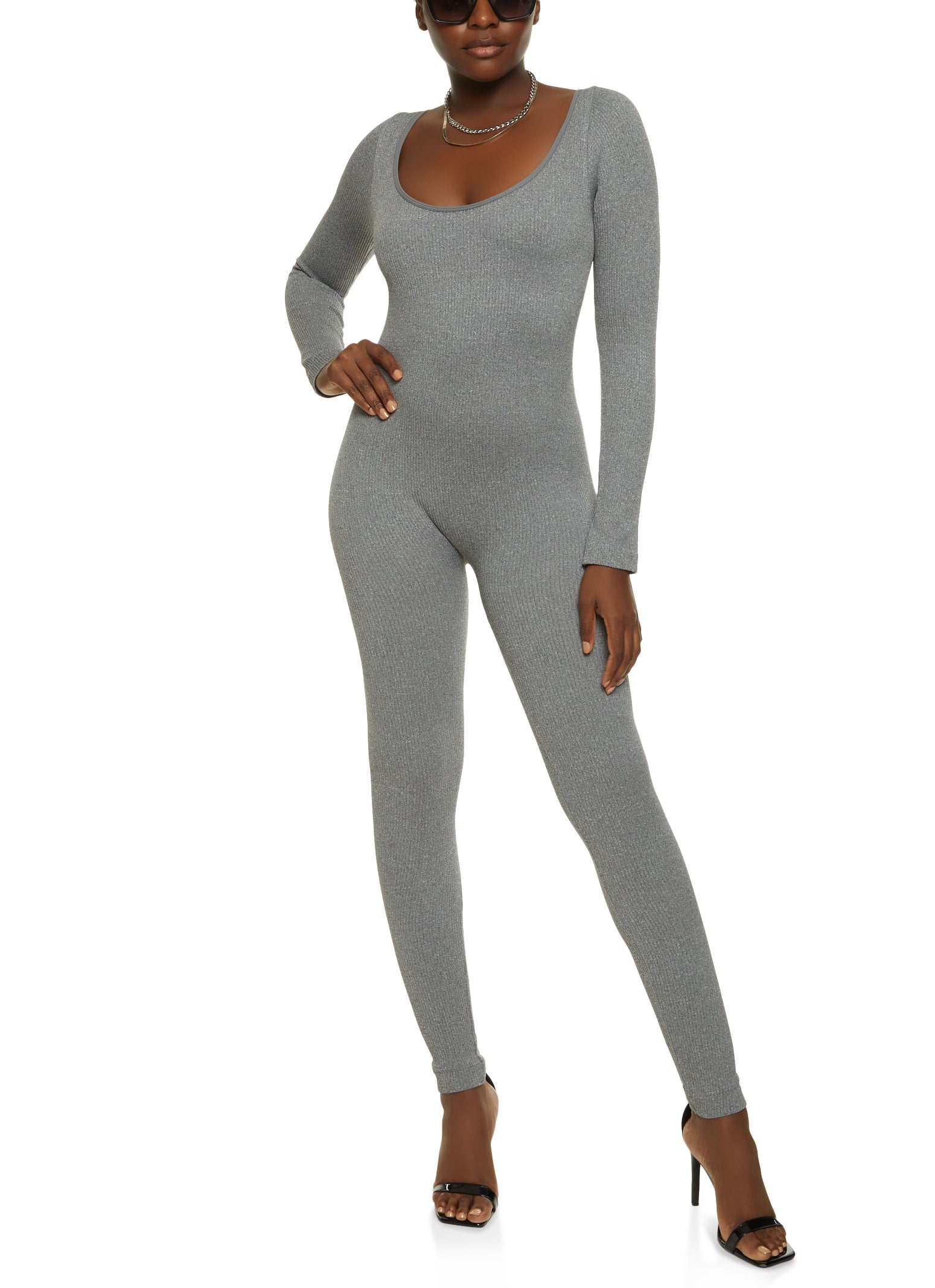 Solid Ribbed Seamless Jumpsuit - Heather