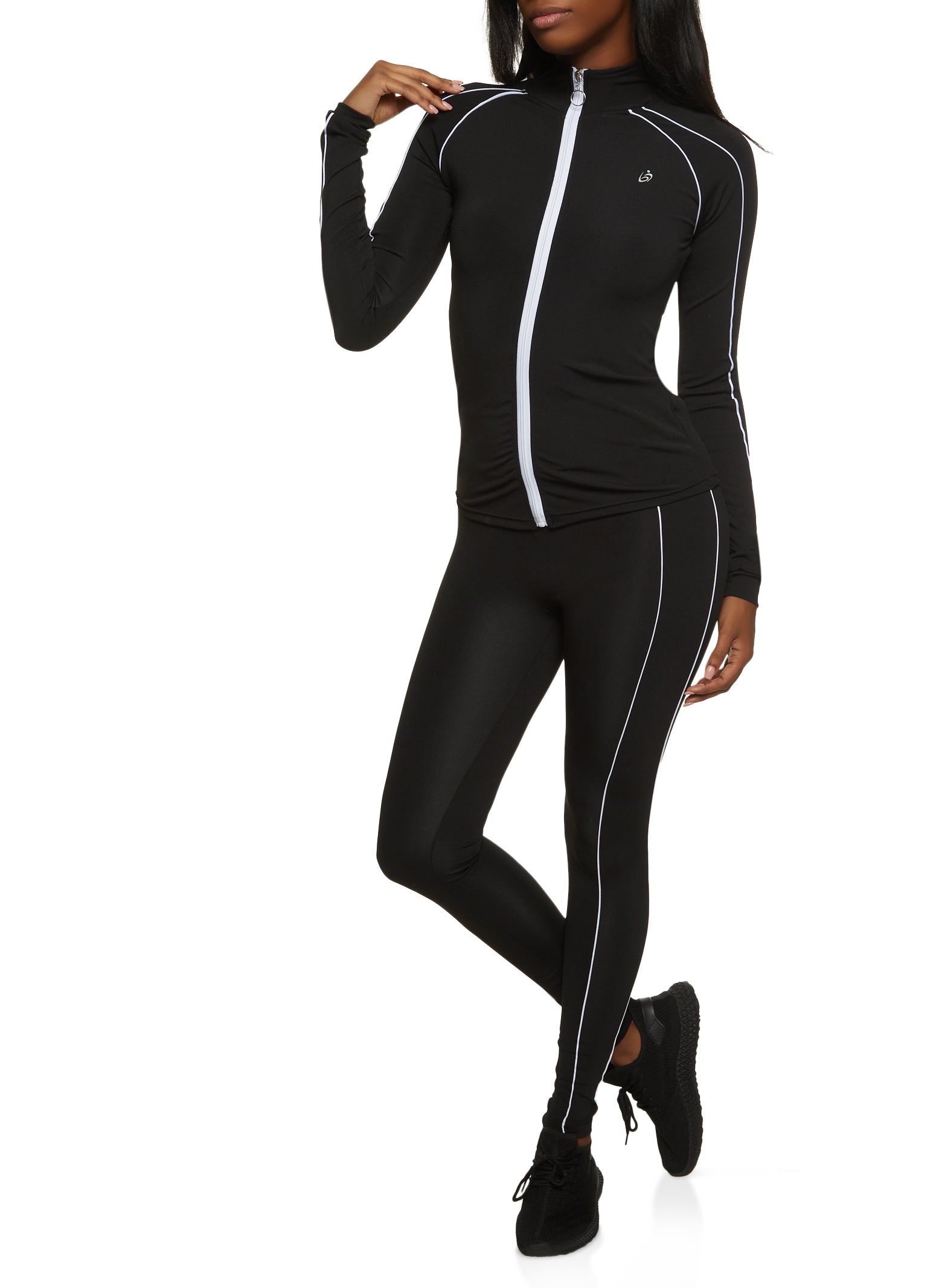 Contrast Piping Active Leggings - Black