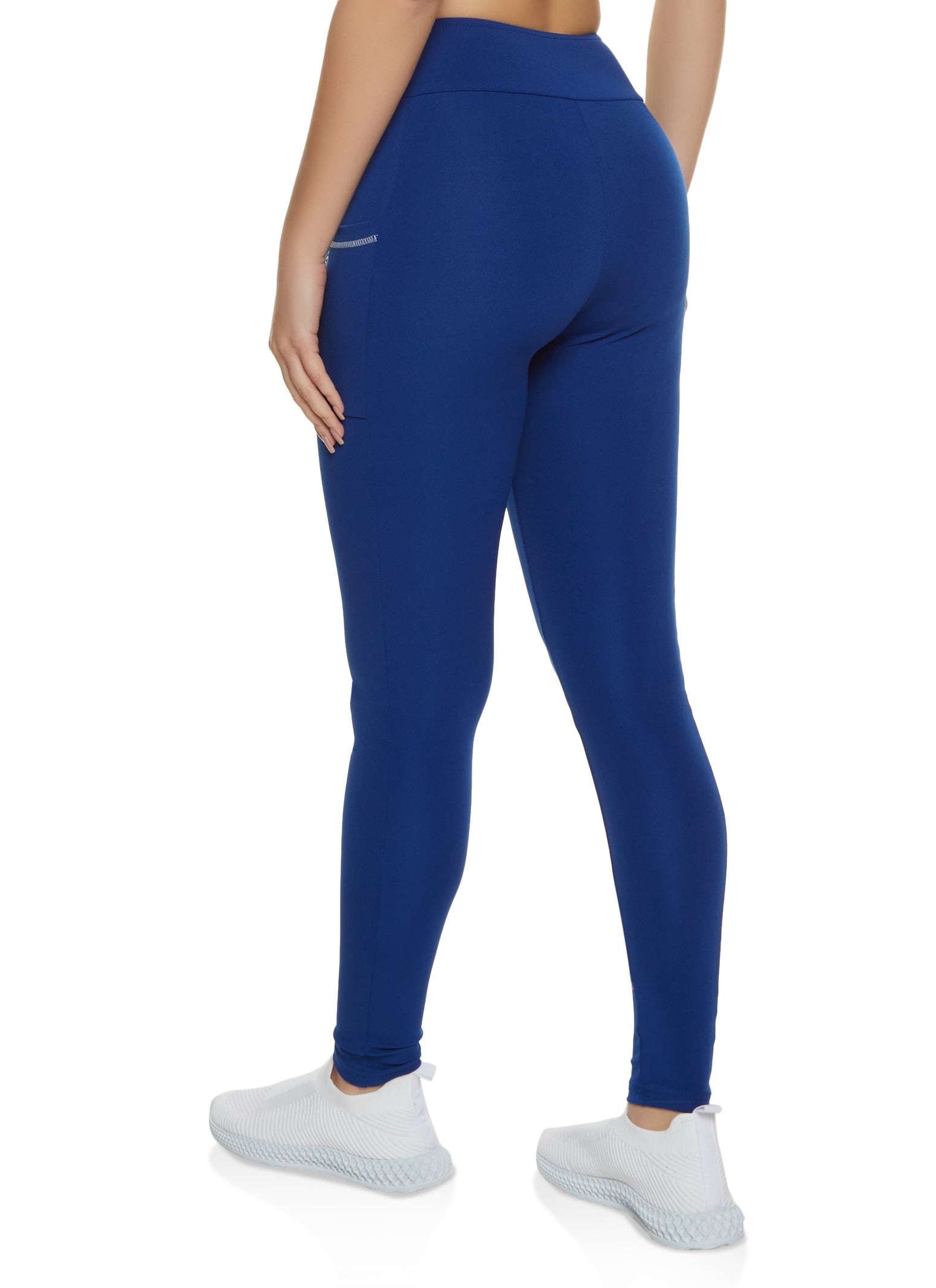 Contrast Stitch Cell Phone Pocket Leggings - Navy