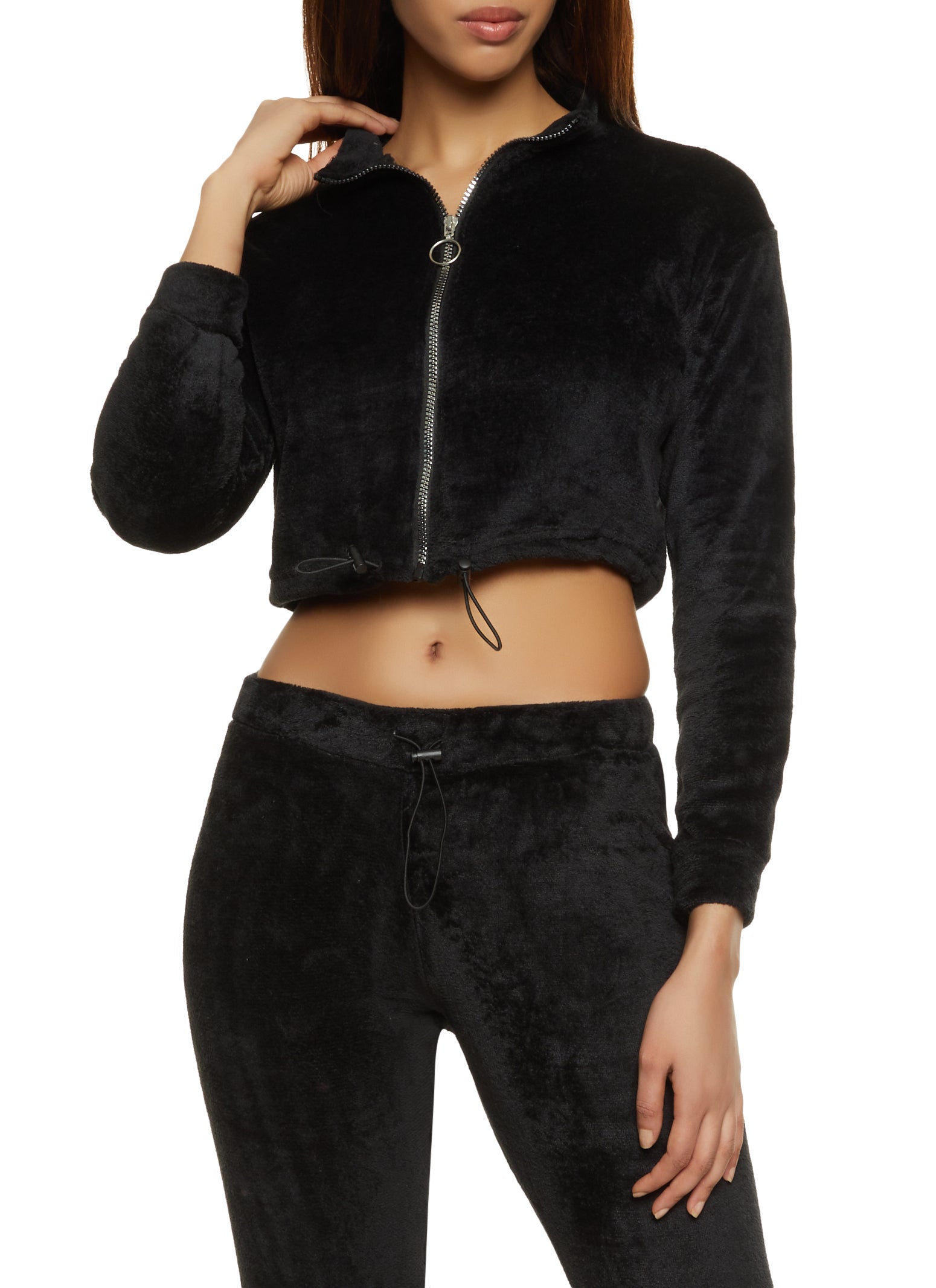 Plush Mock Neck Zip Up Sweatshirt