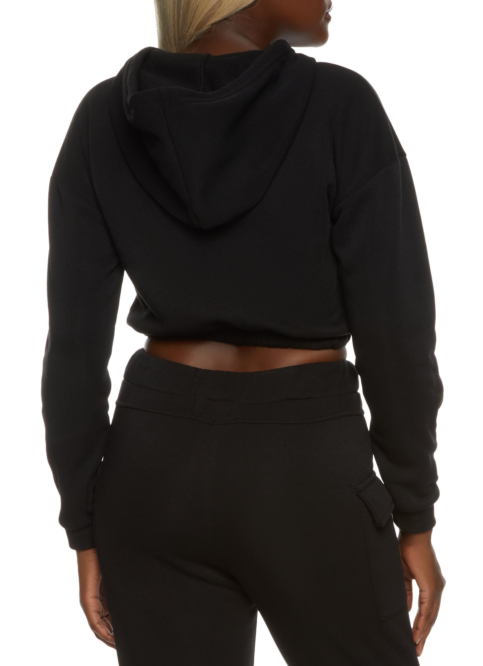 Cropped hoodie with drawstring on sale waist