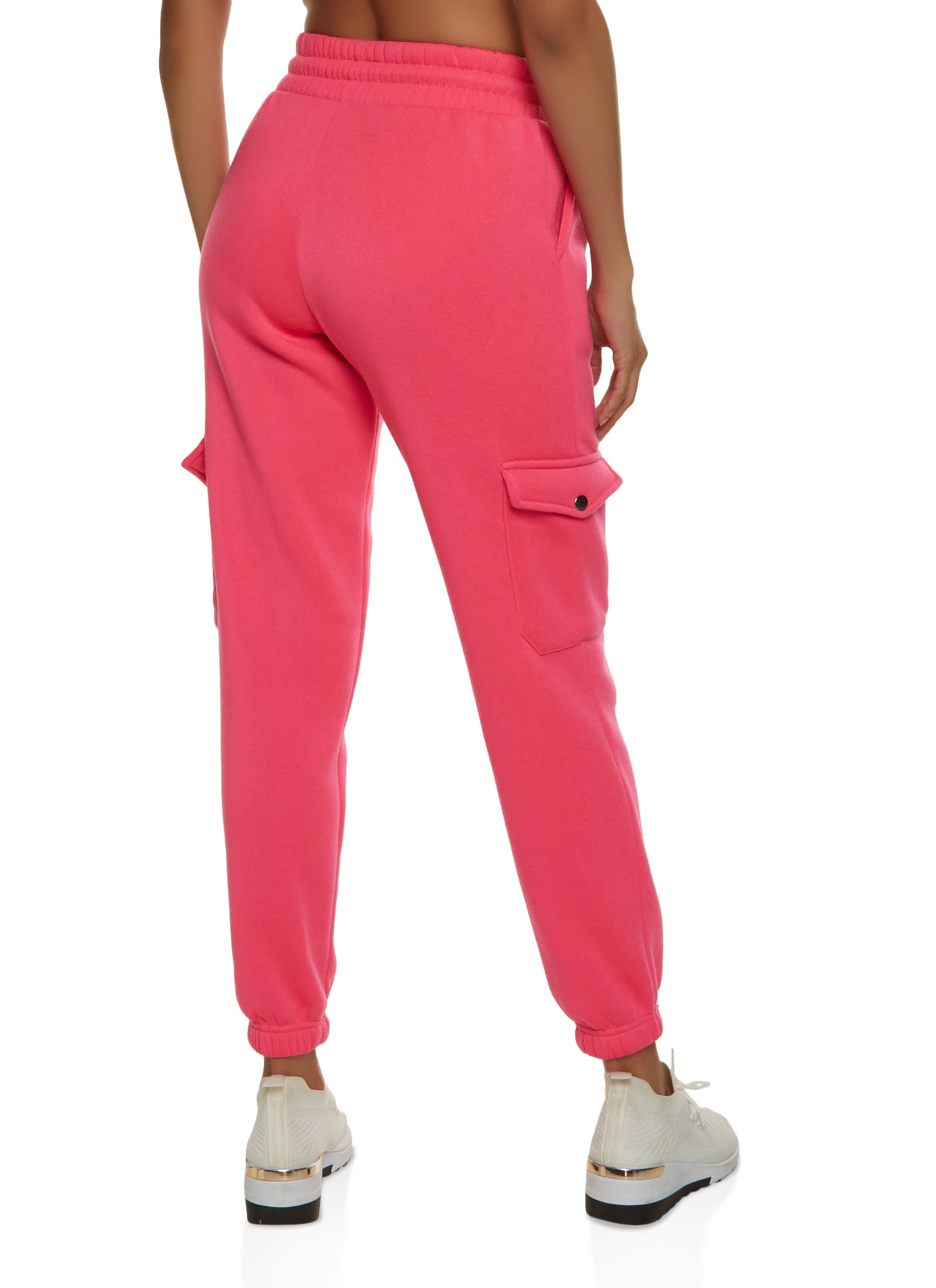 Plus Size Fleece Drawstring Waist Sweatpants - Fuchsia