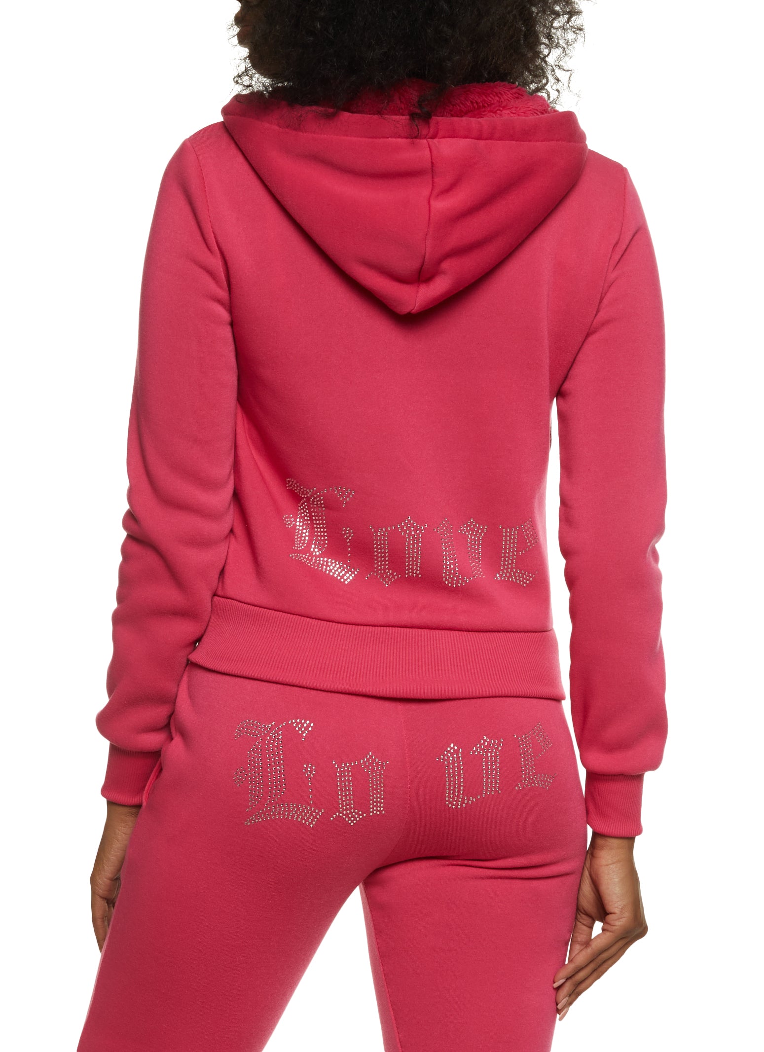 Love Rhinestone Zip Front Hoodie