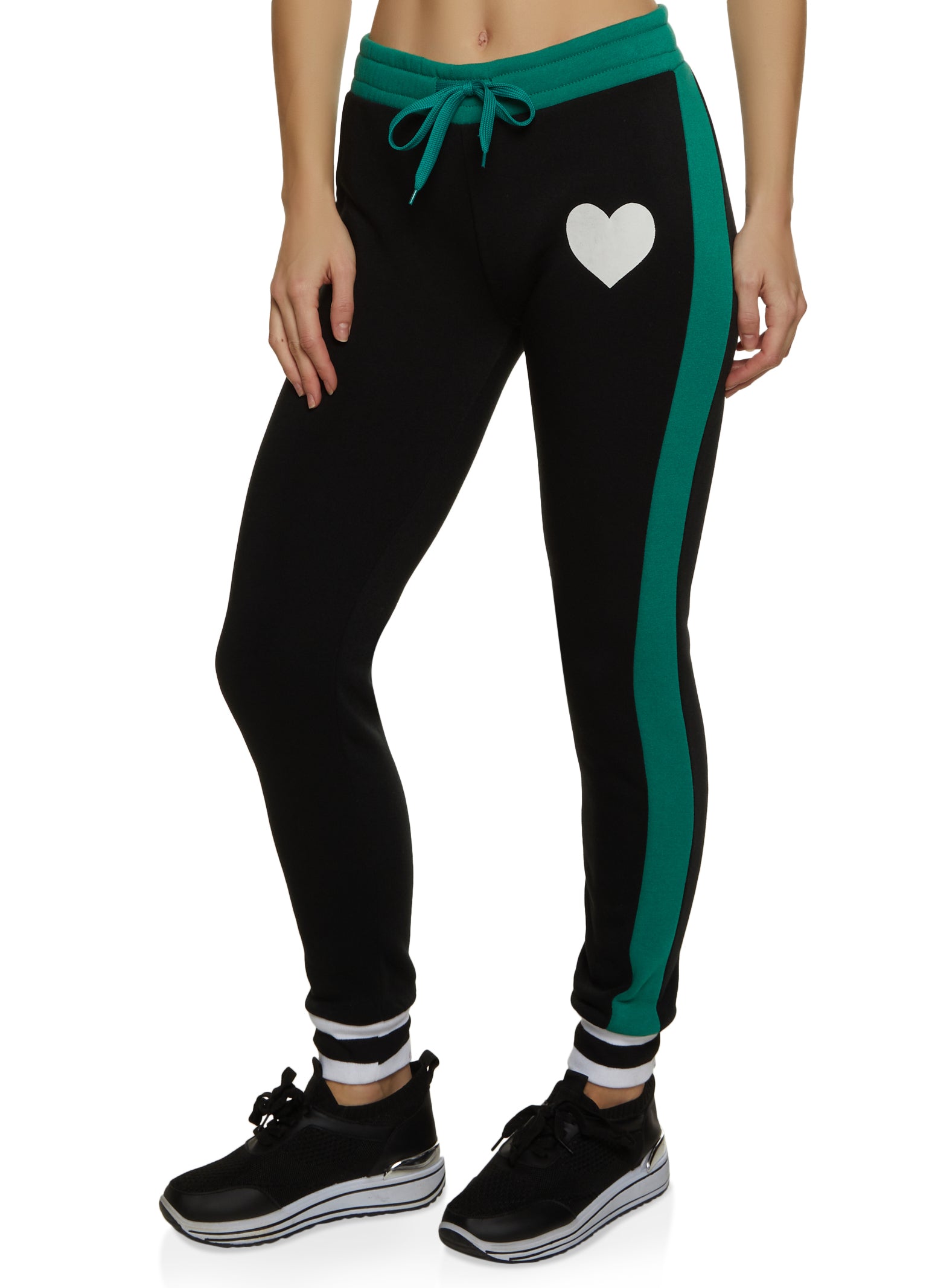 Black joggers with online green stripe