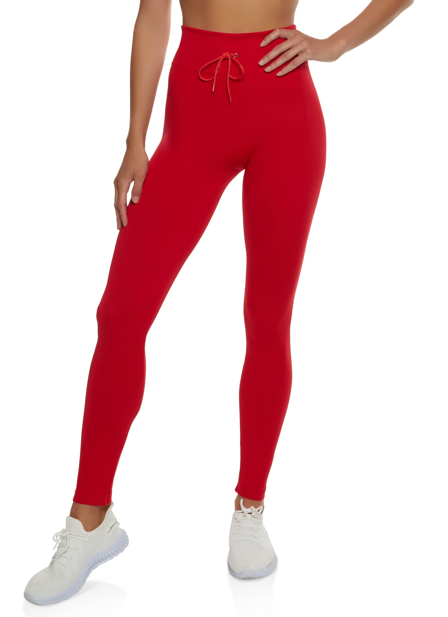 Seamless Compression Rib High Waisted Leggings - Red