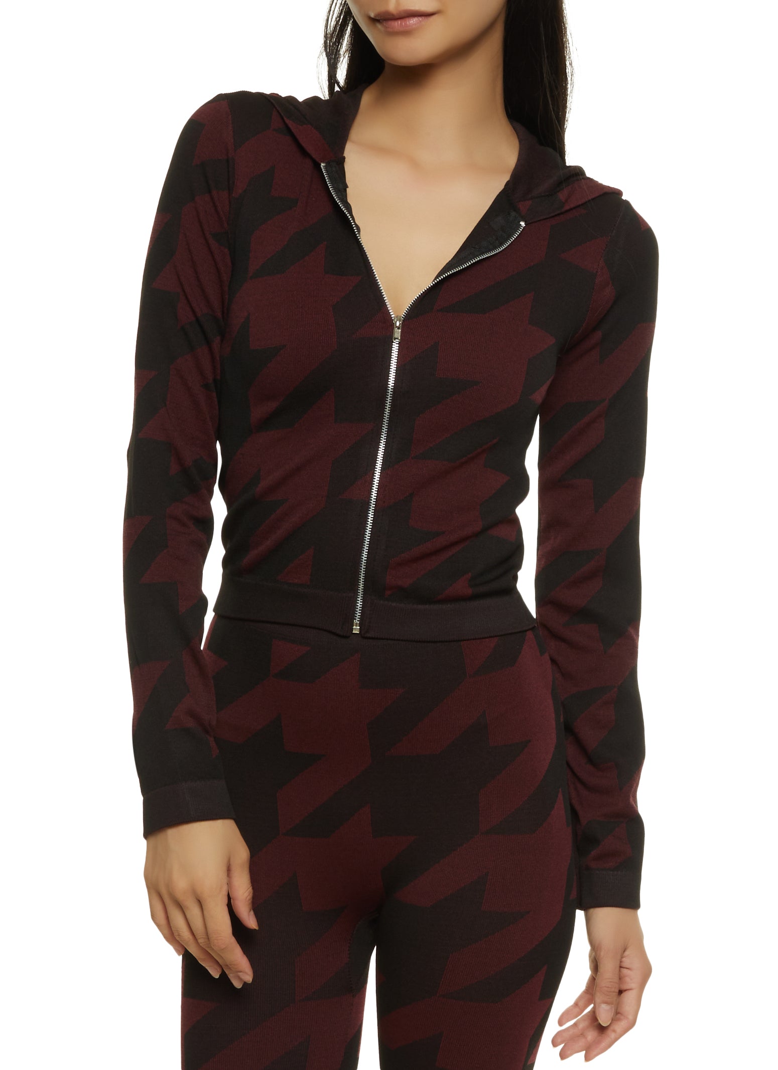 Houndstooth Zip Up Active Hoodie