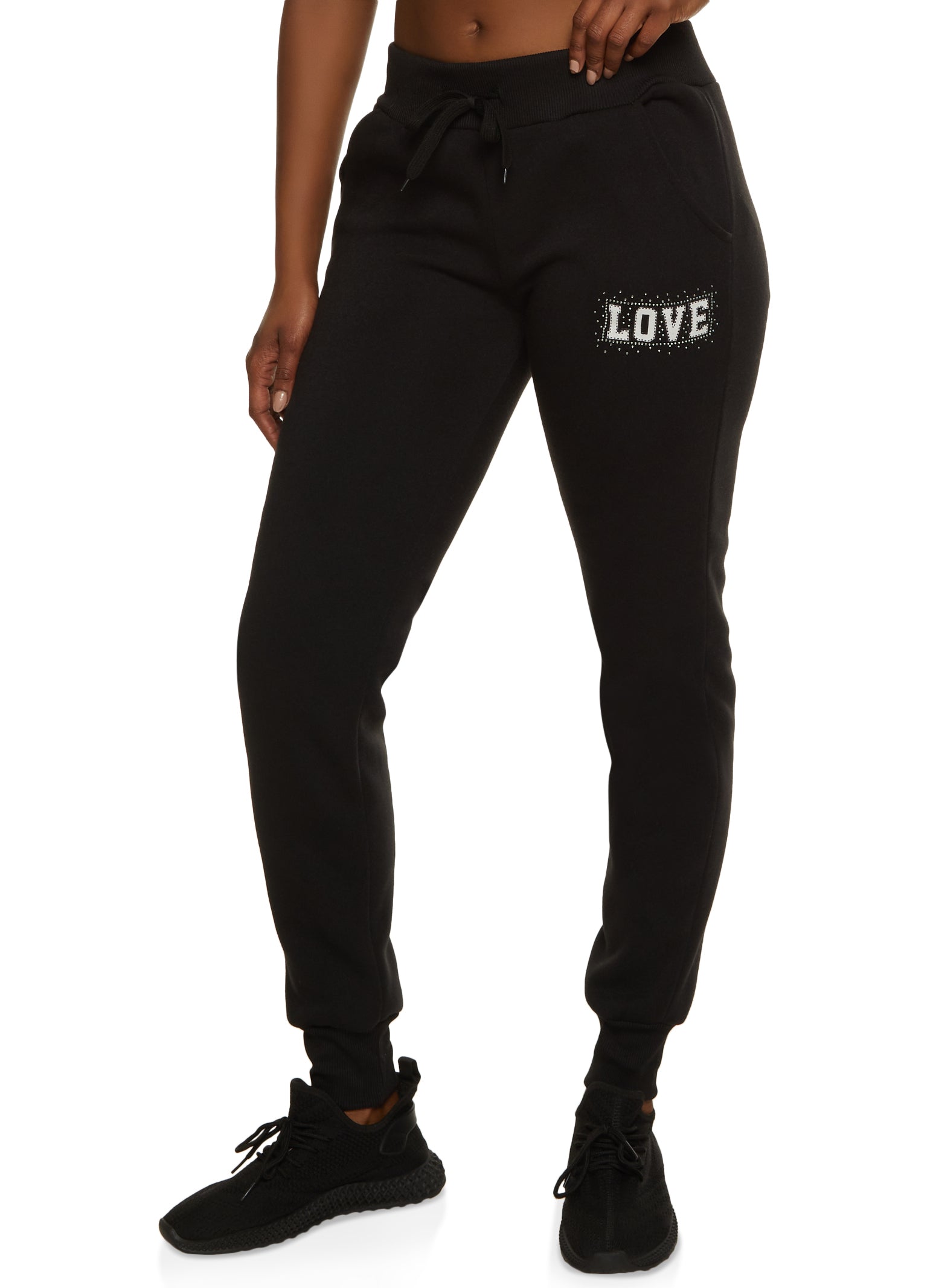 Love Rhinestone Graphic Drawstring Joggers