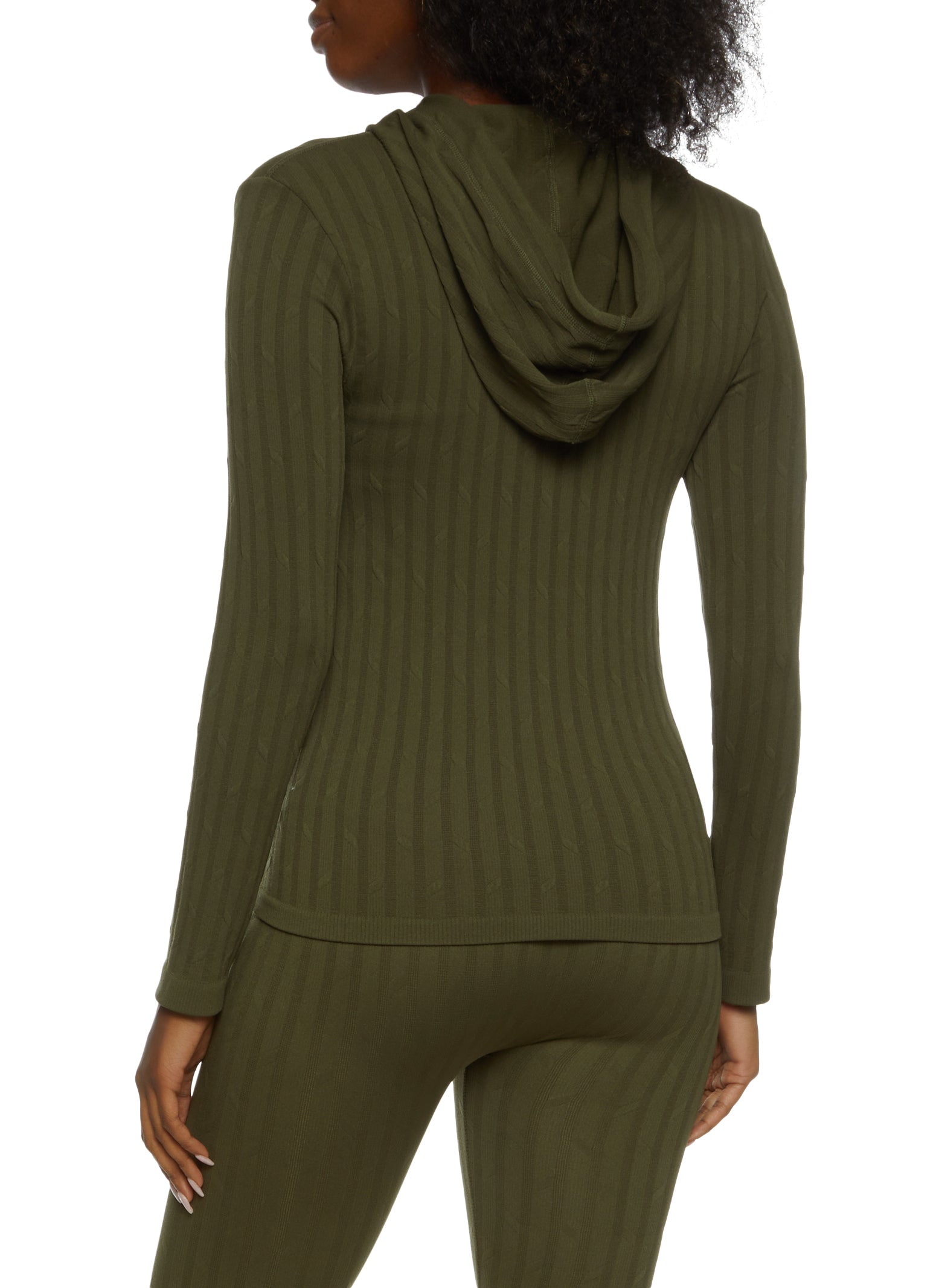 Seamless Ribbed Zip Front Hoodie - Olive