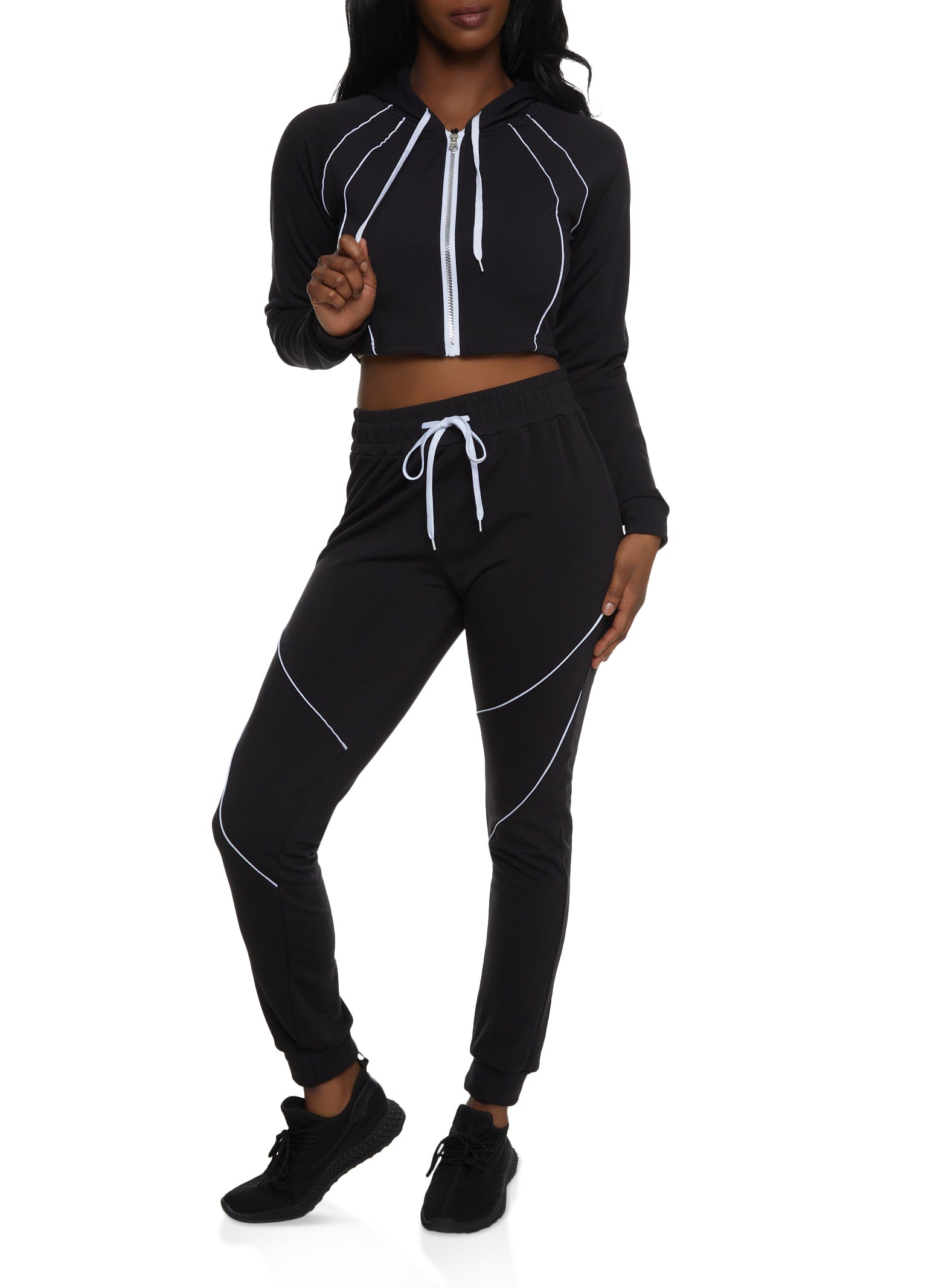 Black Contrast Piping Low Rise Flare Pants