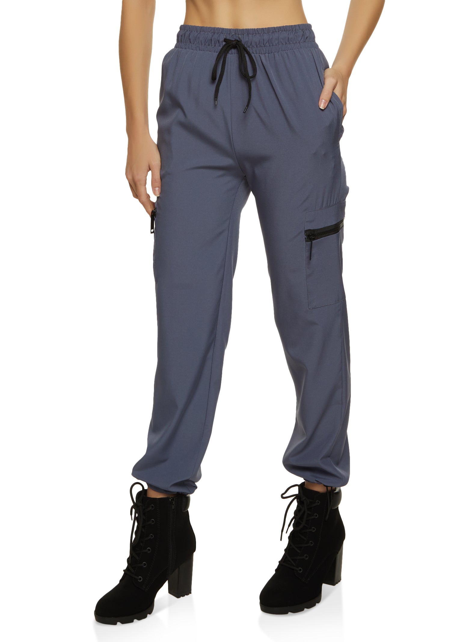 Solid Zip Pocket Parachute Joggers