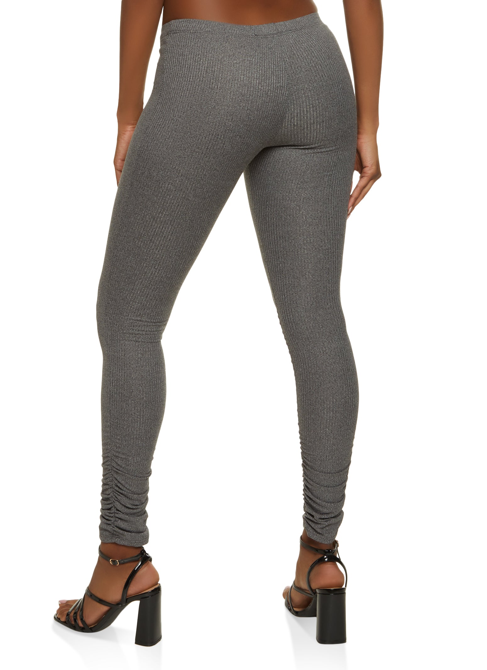 Solid Rib Knit Ruched Leggings