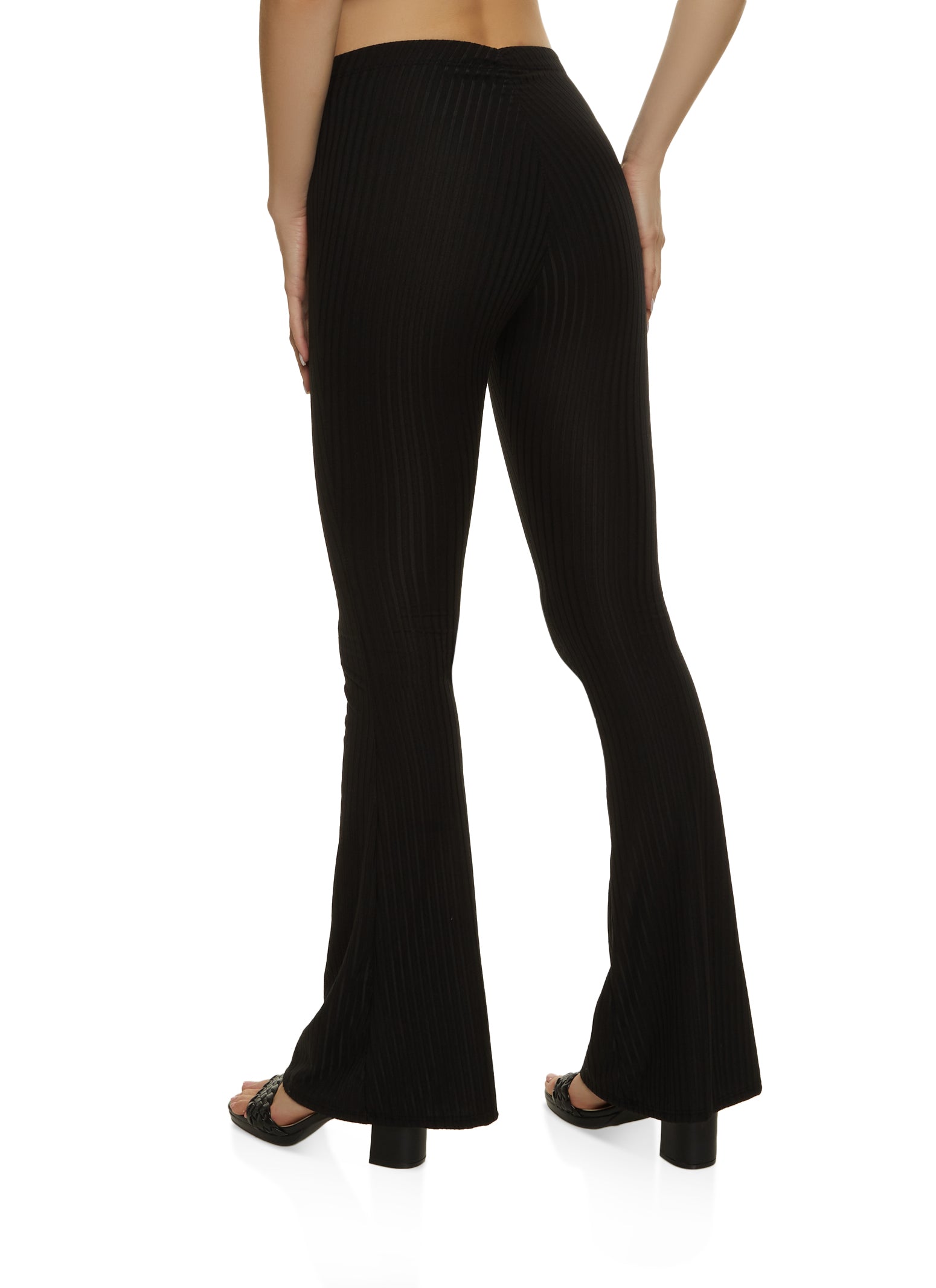 Ribbed Knit High Waist Flare Leg Pants