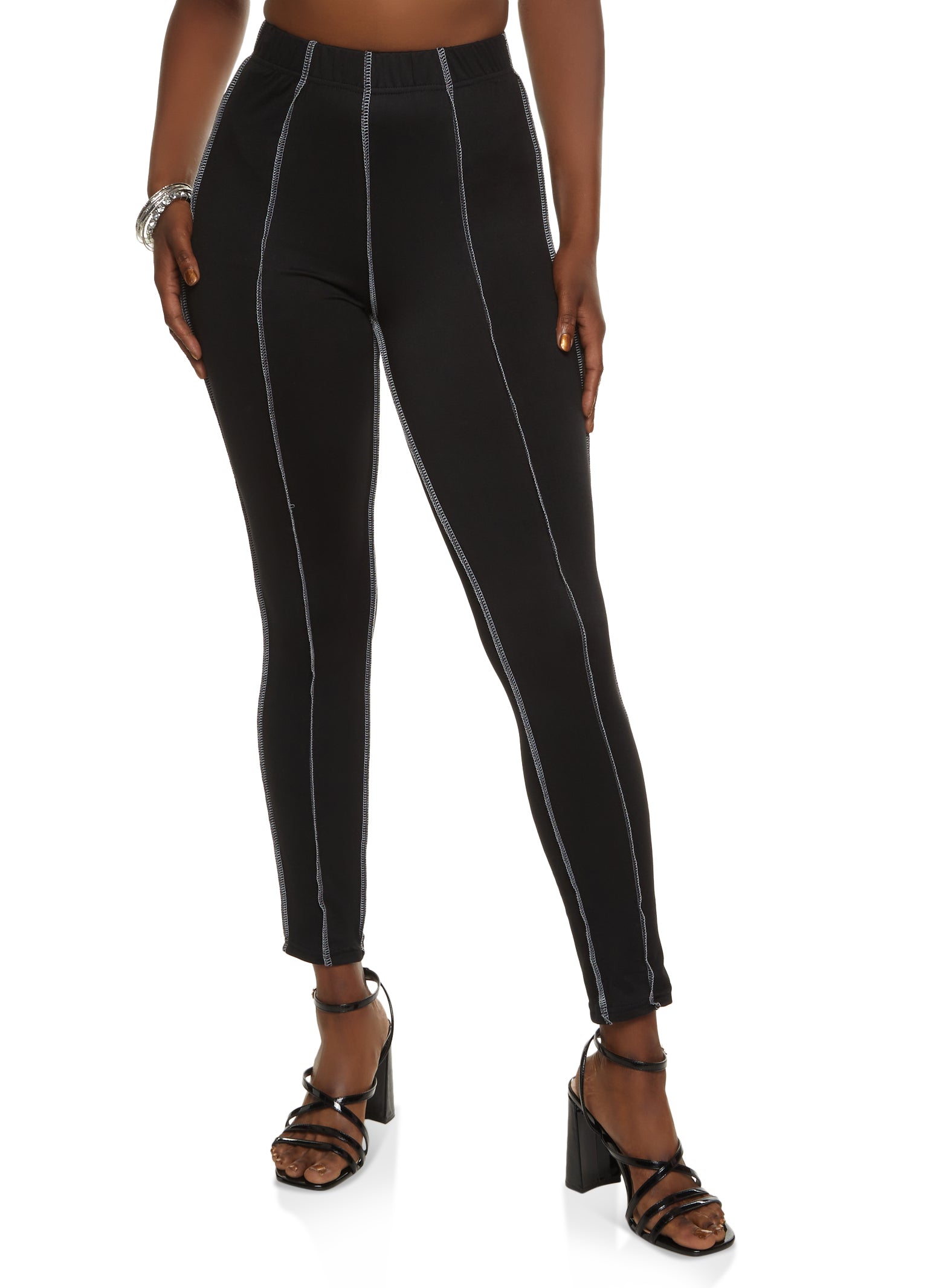 Tall Black Constrast Stitch Leggings