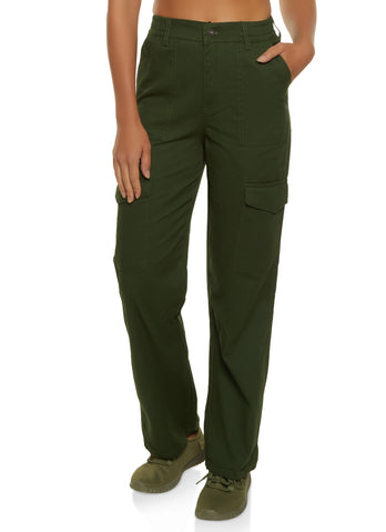 Ardene High Rise Straight Leg Cargo Pants in Dark Green, Size, 100%  Cotton