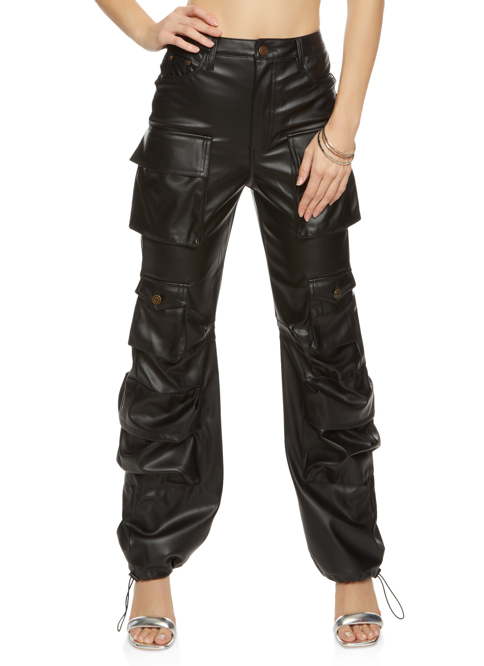 Faux-leather cargo pants - Women