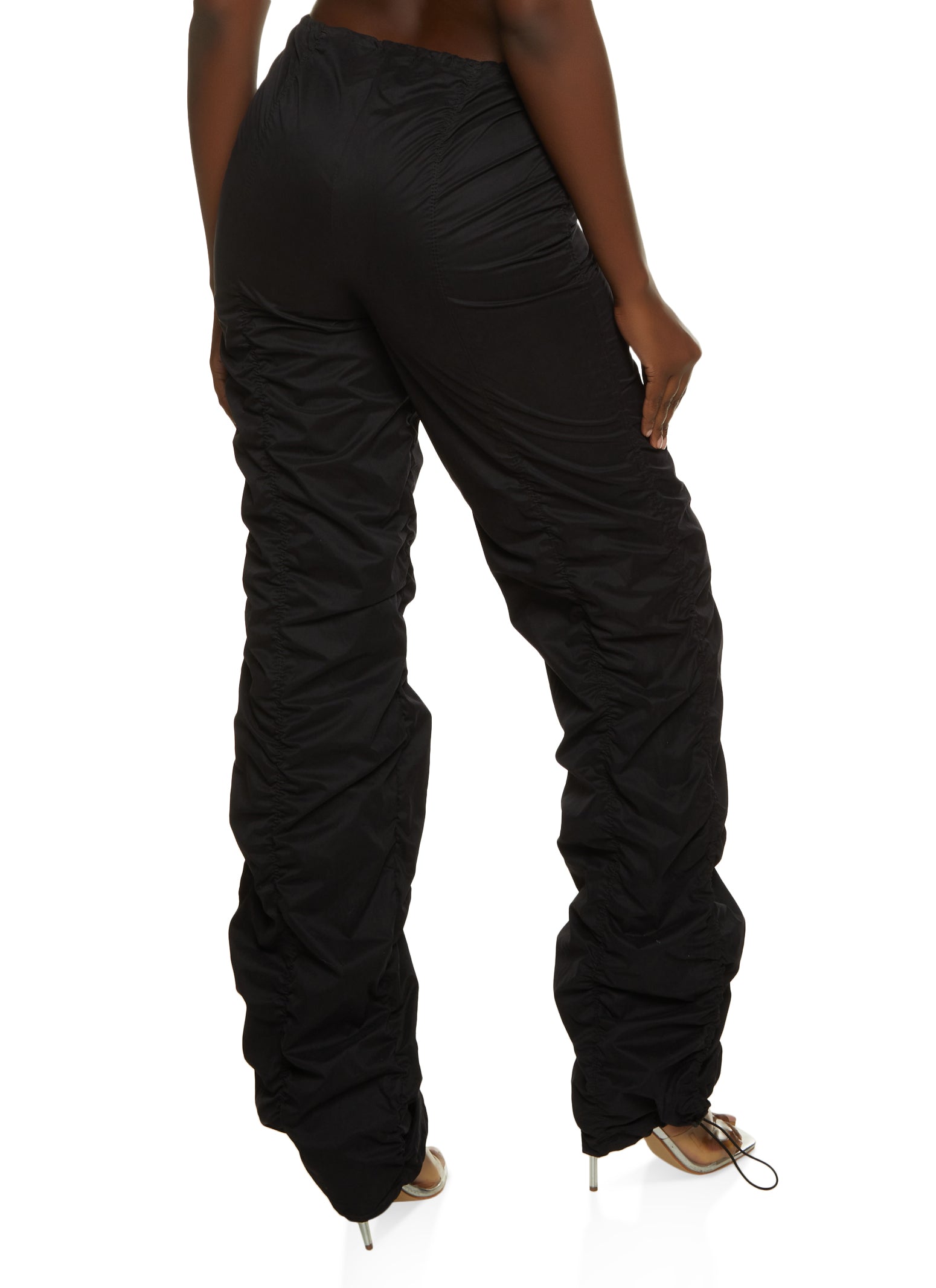 Nylon Ruched Drawstring Parachute Pants