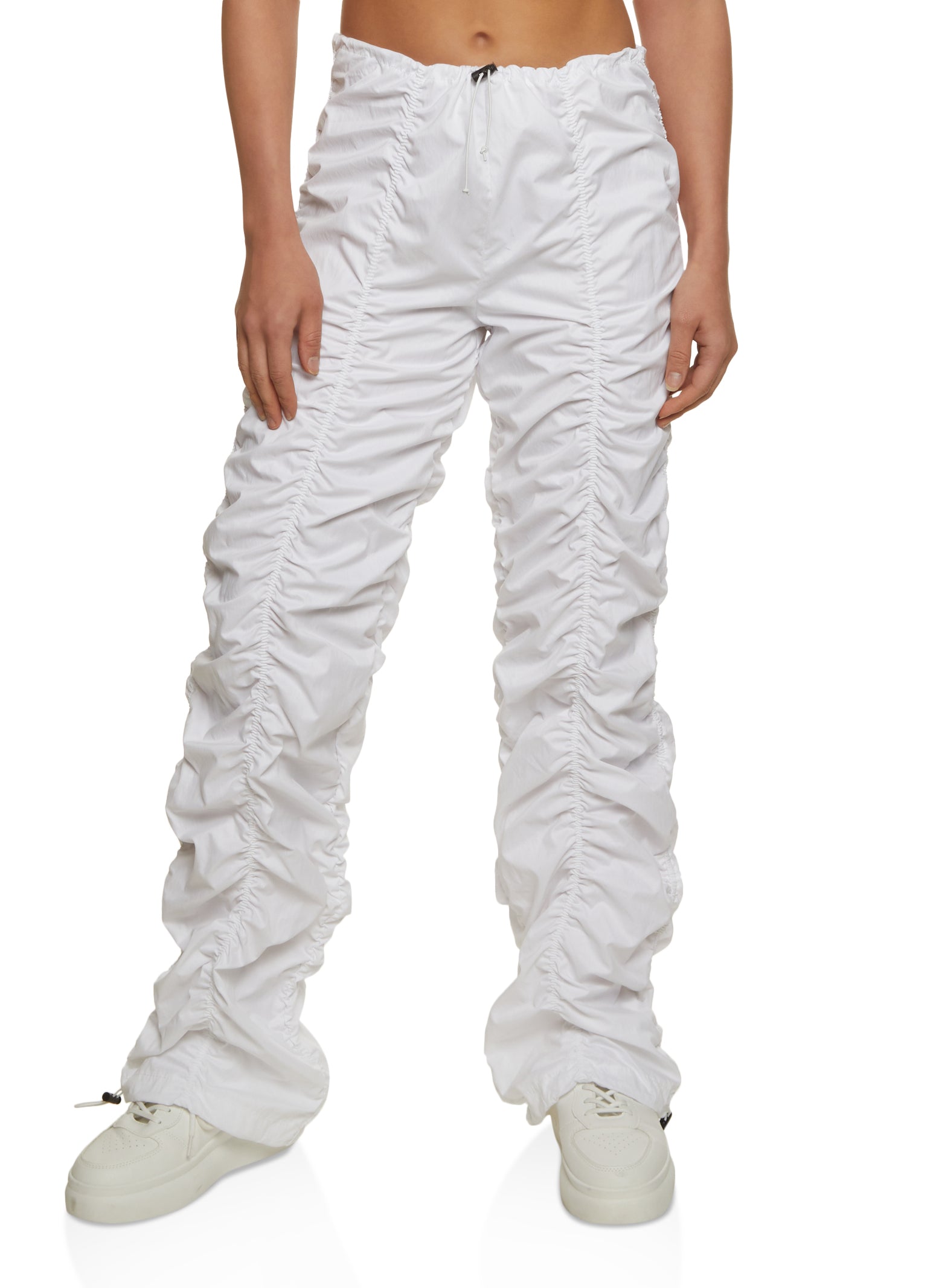Women's White Cargo Parachute Pants Out Pocket