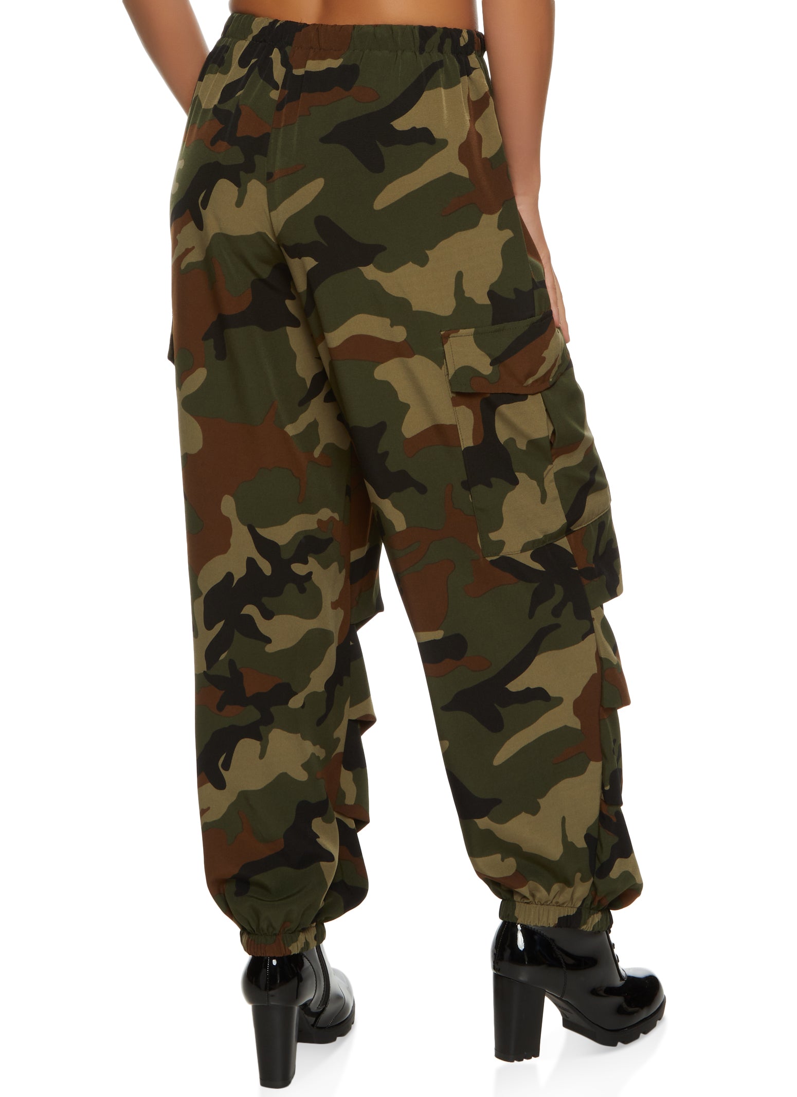 Camo Stacked Parachute Pants - Black