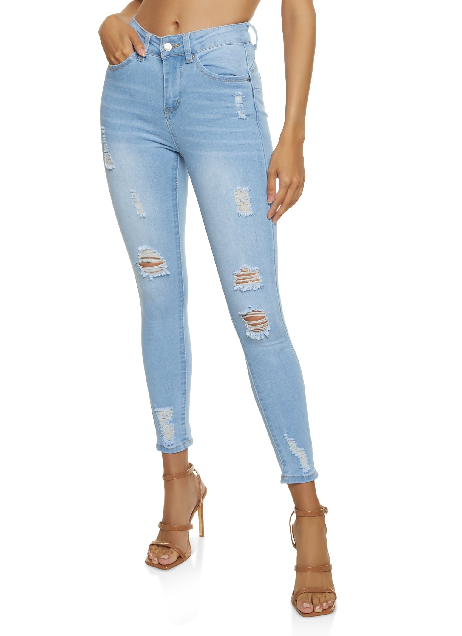 WAX Distressed Frayed Skinny Jeans - Light Wash