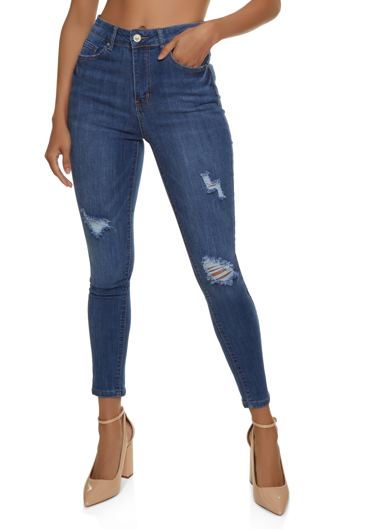 WAX Distressed High Waist Cropped Skinny Jeans