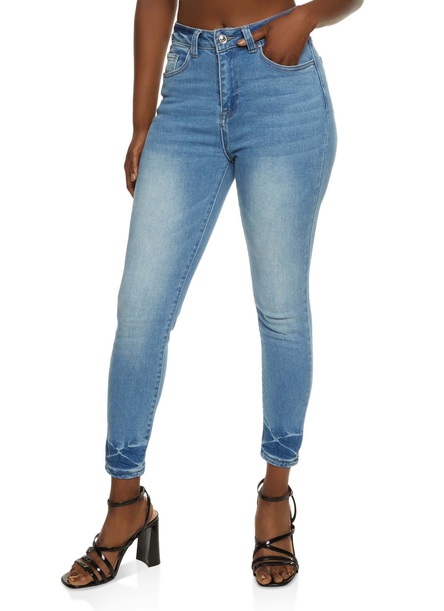 Plus Size WAX High Waisted Whiskered Skinny Jeans