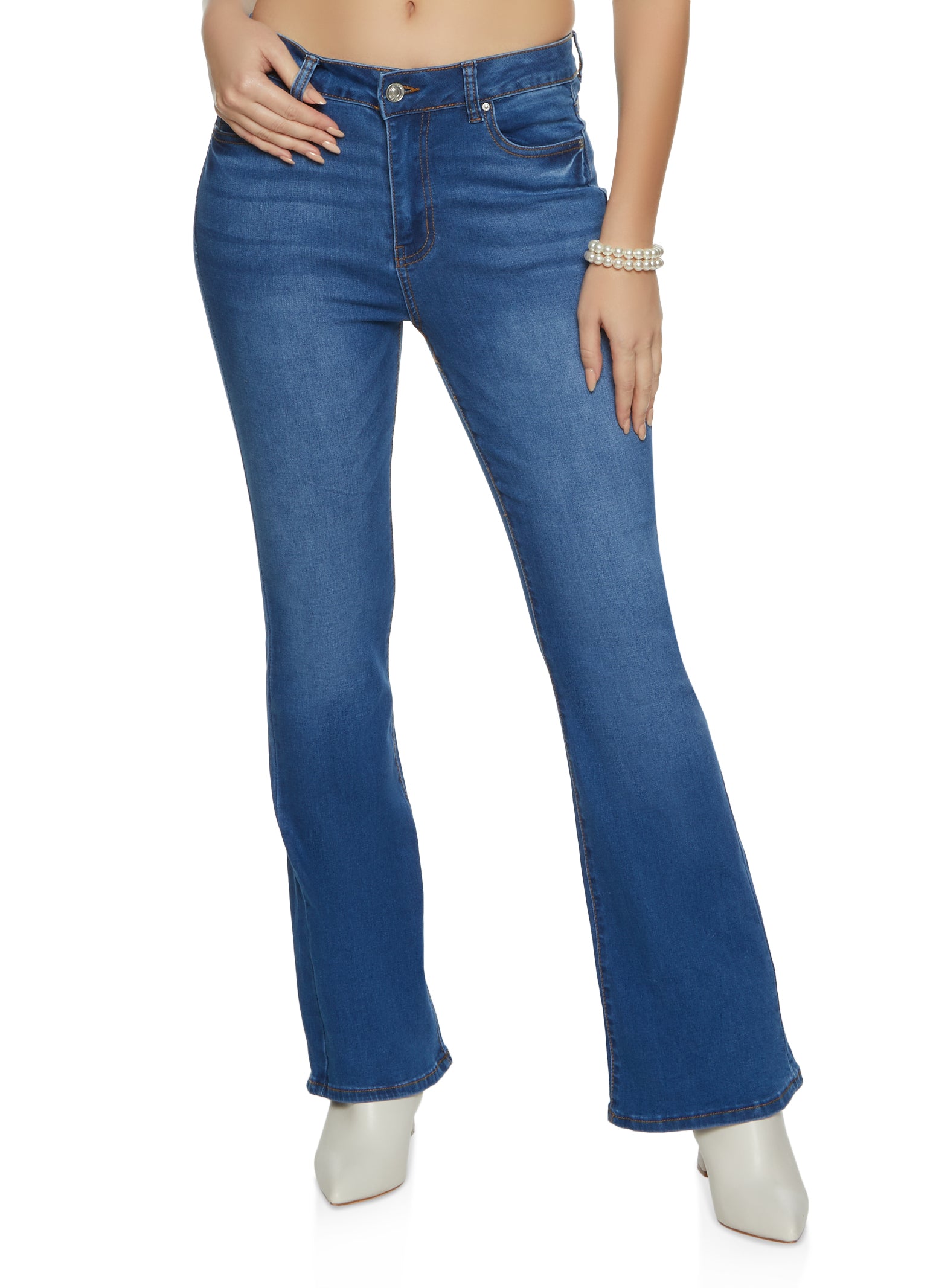 WITH HIGH WAIST - Bootcut jeans - medium blue denim