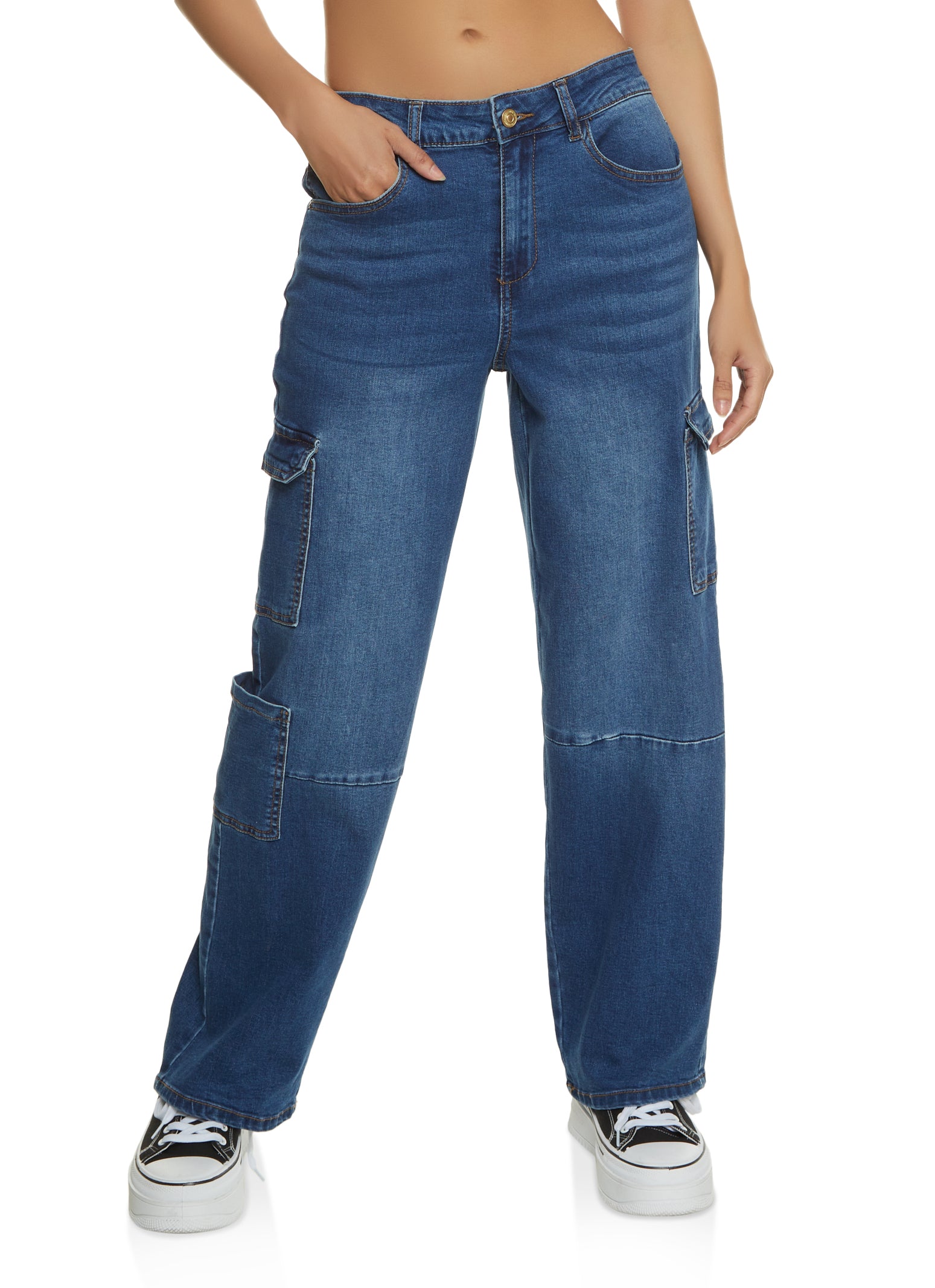 WAX Wide Leg Flap Pocket Cargo Jeans