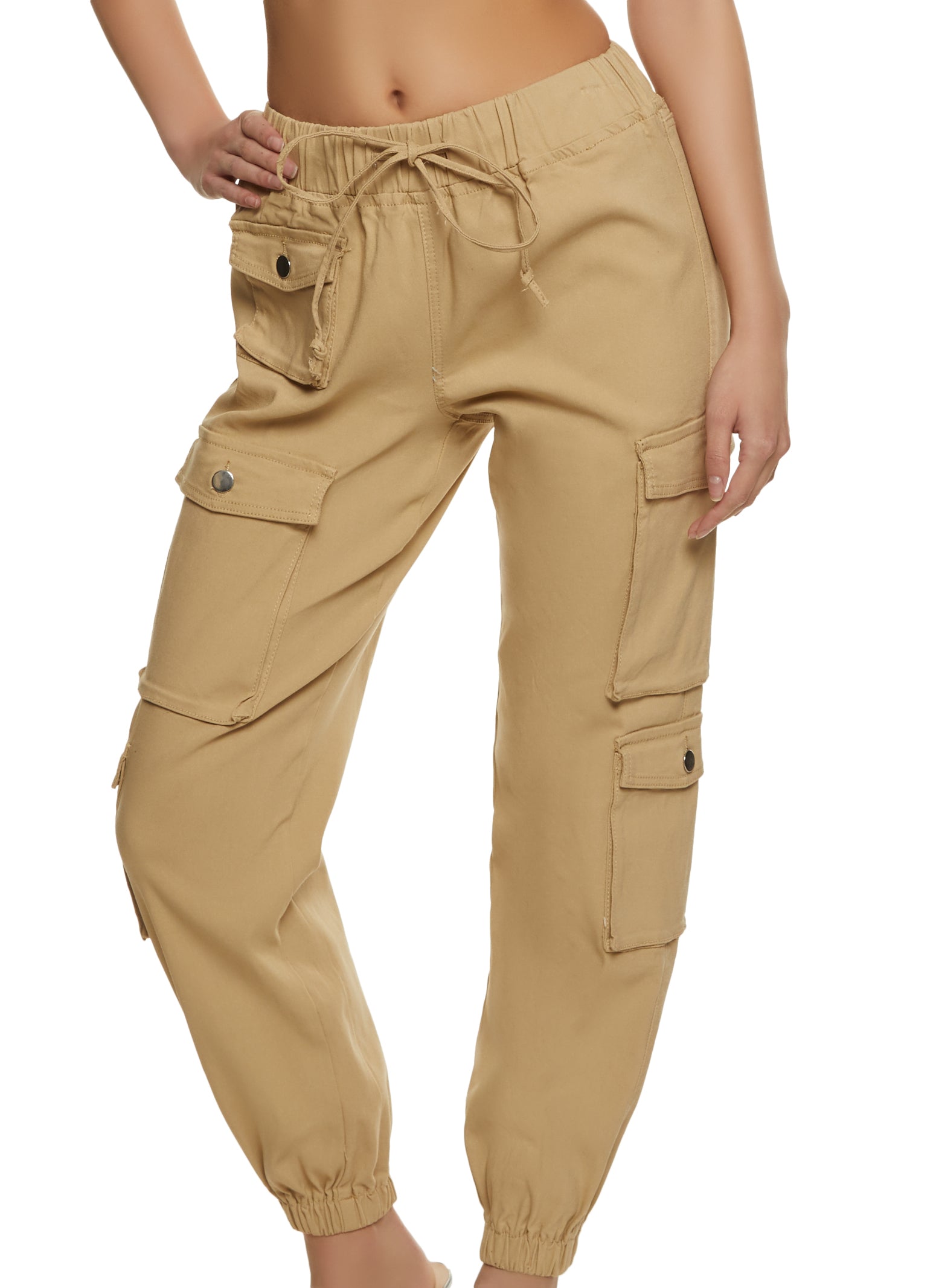 Women's High Waisted Khaki Cargo Pants - Hyper Stretch Cargo