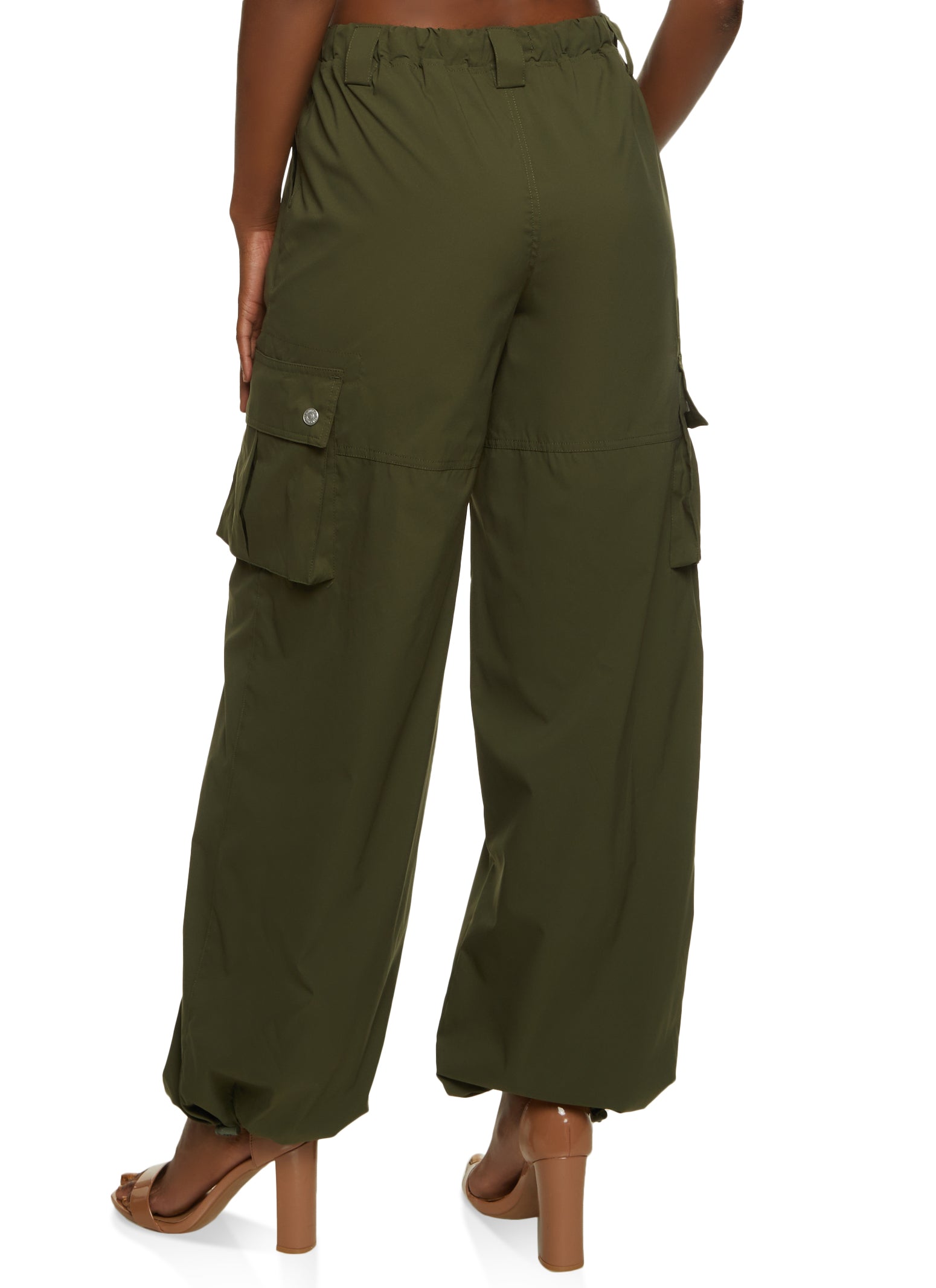 Women's Juniors High Rise Nylon Parachute Wide Leg Skater Pants