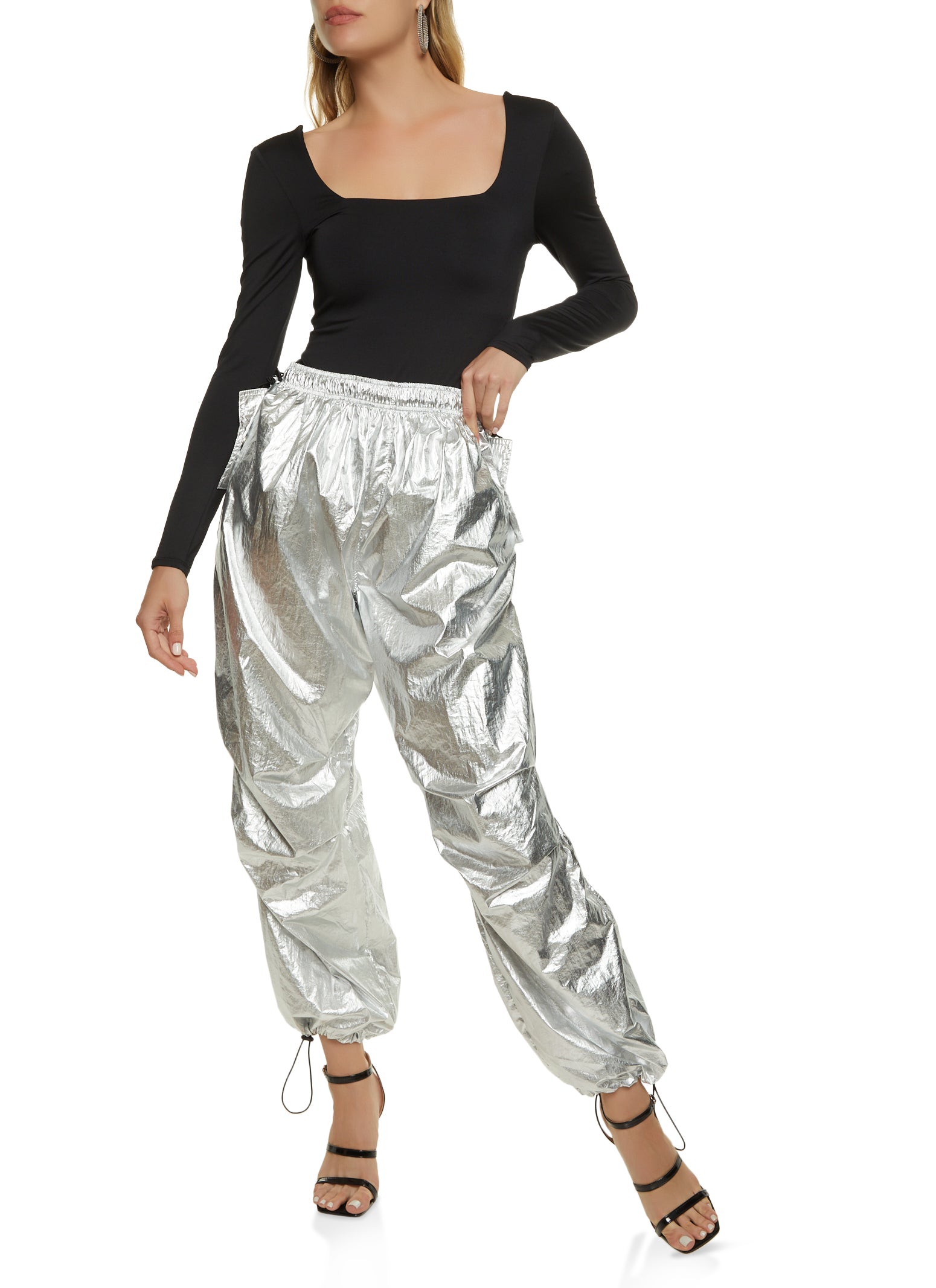 Silver Metallic Parachute Pants