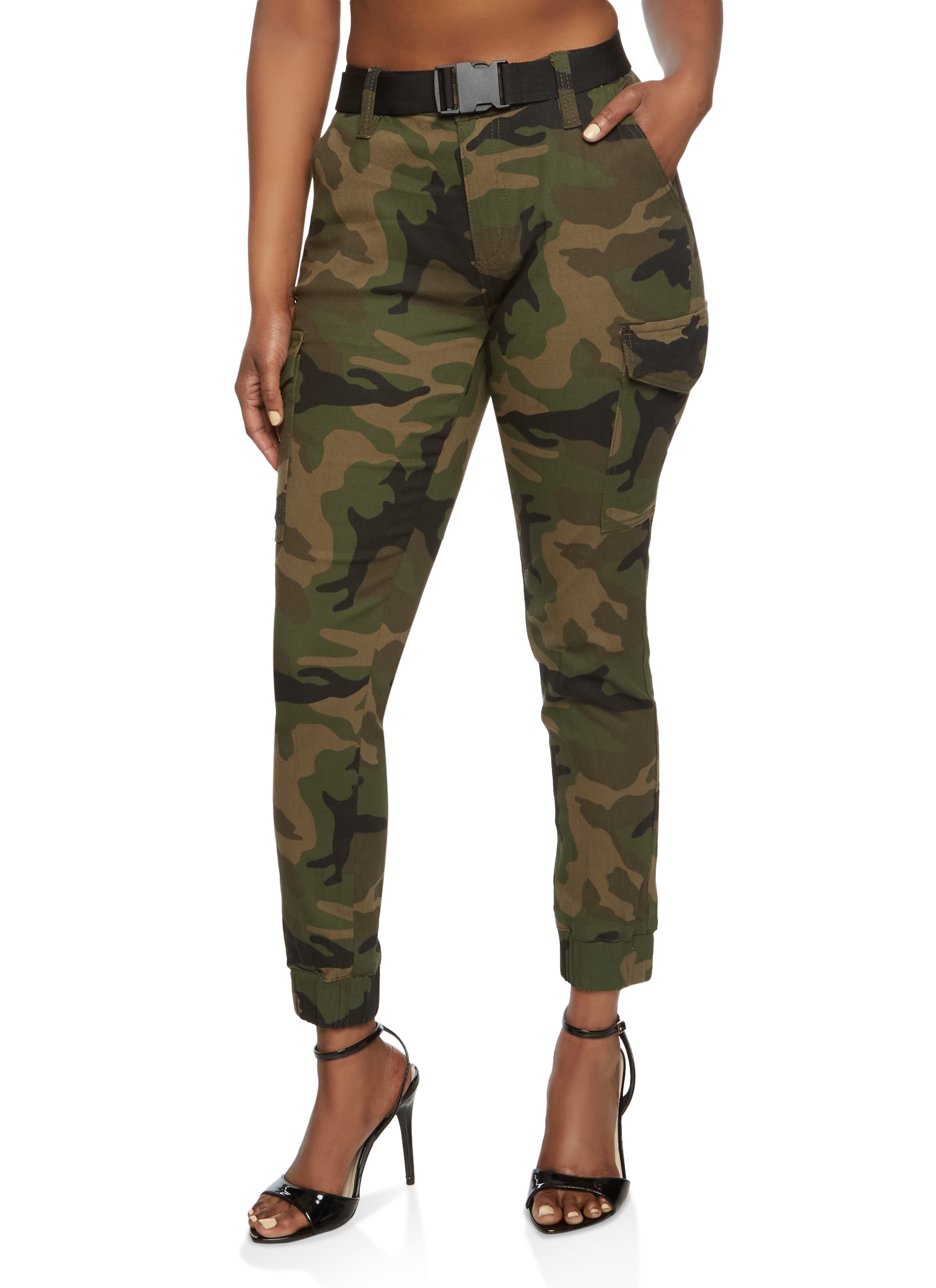 Release Buckle Belted Camo Pants